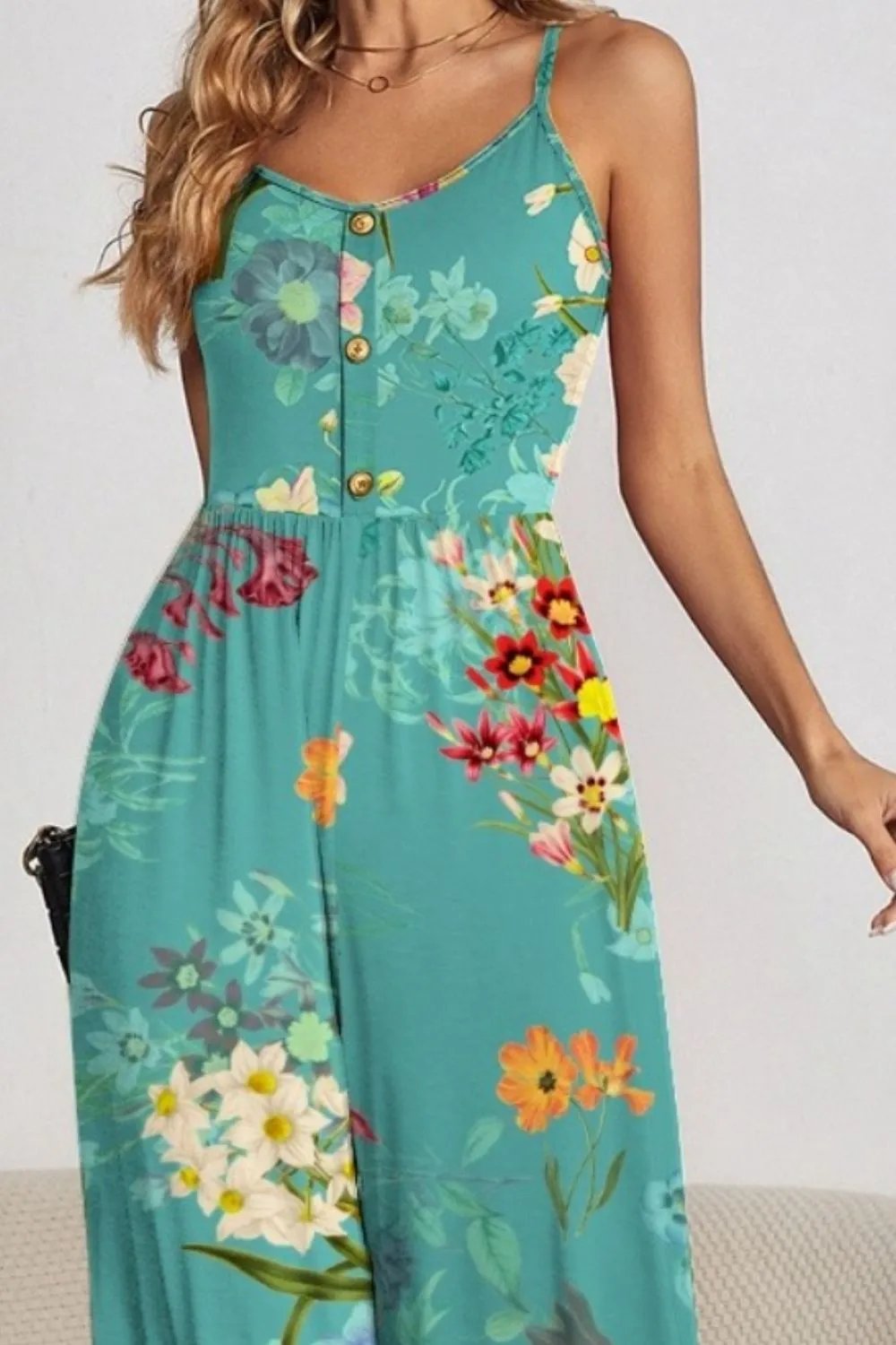 4 Floral Spaghetti Strap Wide Leg Jumpsuit