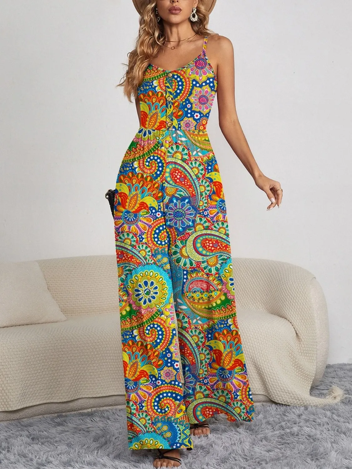 4 Floral Spaghetti Strap Wide Leg Jumpsuit