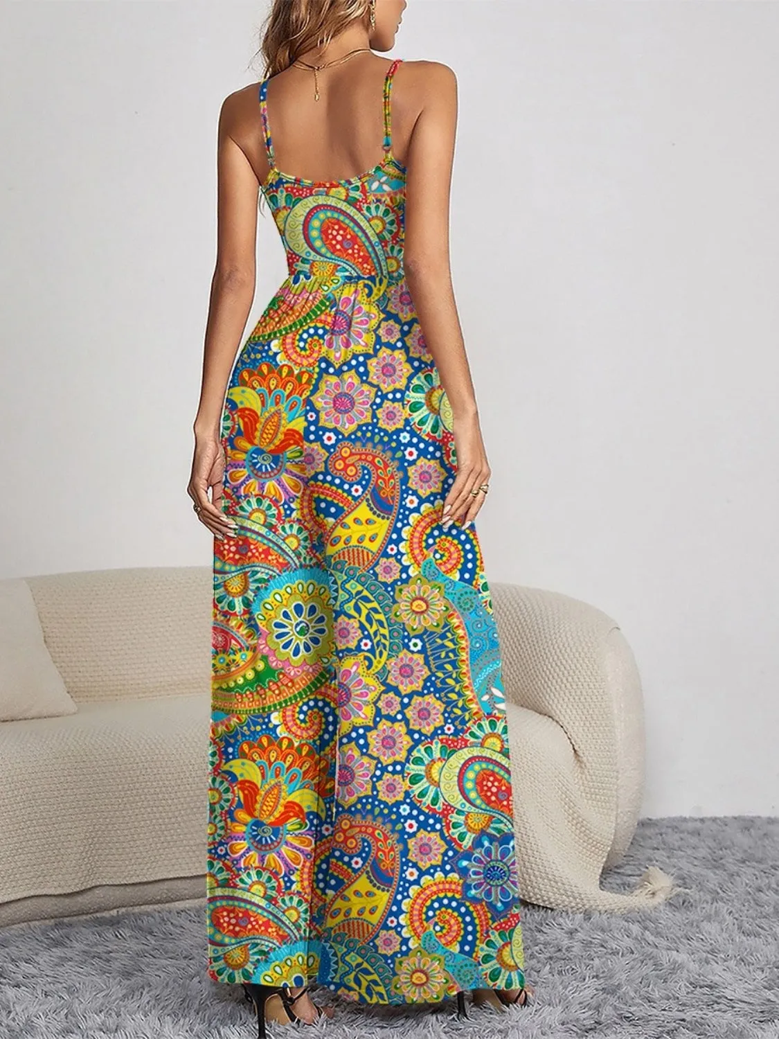 4 Floral Spaghetti Strap Wide Leg Jumpsuit