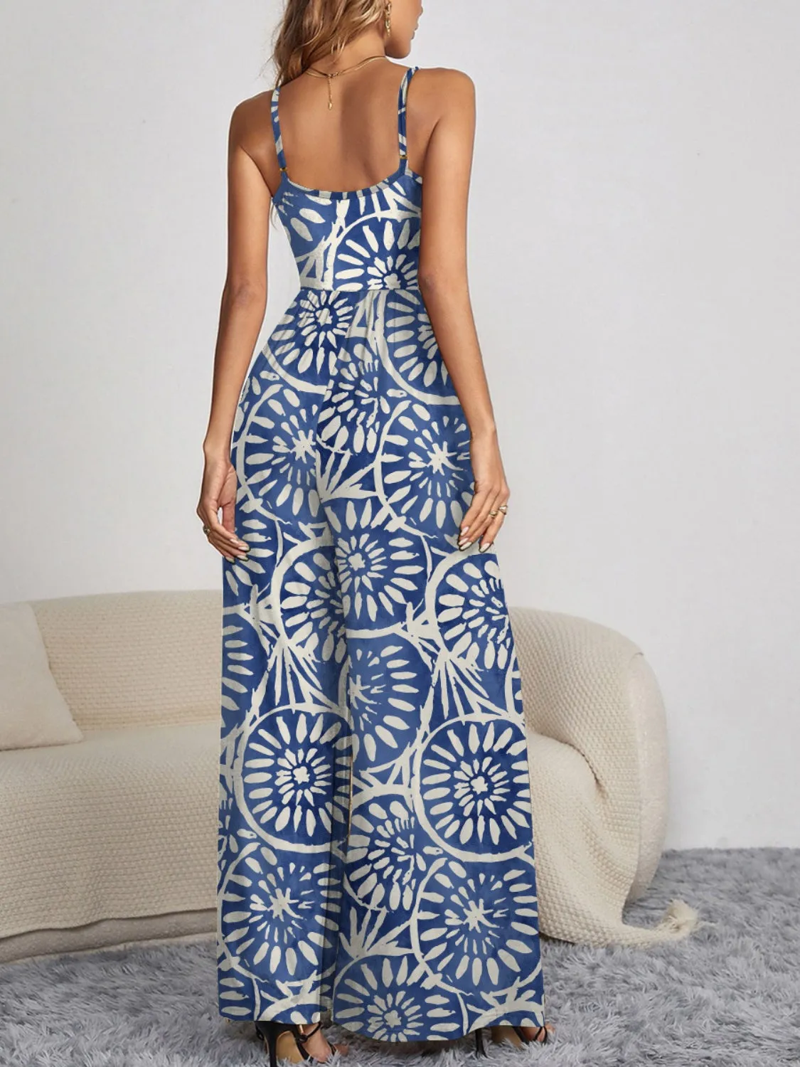 4 Floral Spaghetti Strap Wide Leg Jumpsuit