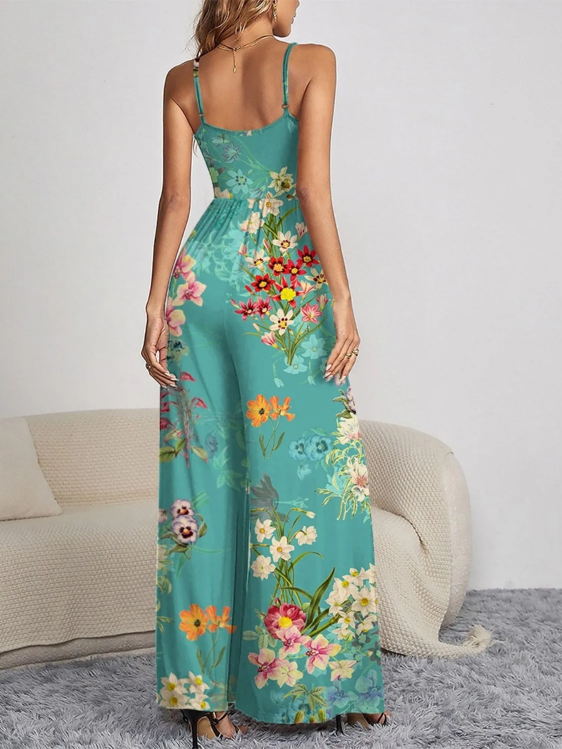 4 Floral Spaghetti Strap Wide Leg Jumpsuit