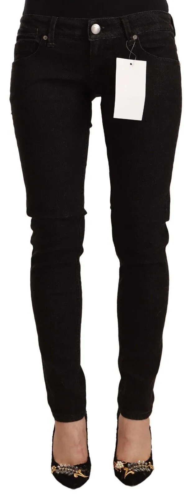 Acht Black Cotton Low Waist Skinny Denim Jeans