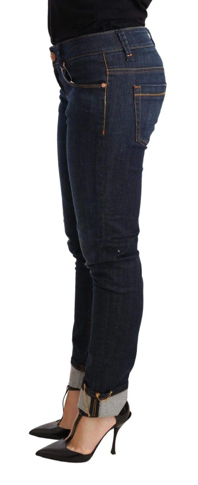 Acht Blue Washed Cotton Low Waist Skinny Denim  Trouser Jeans