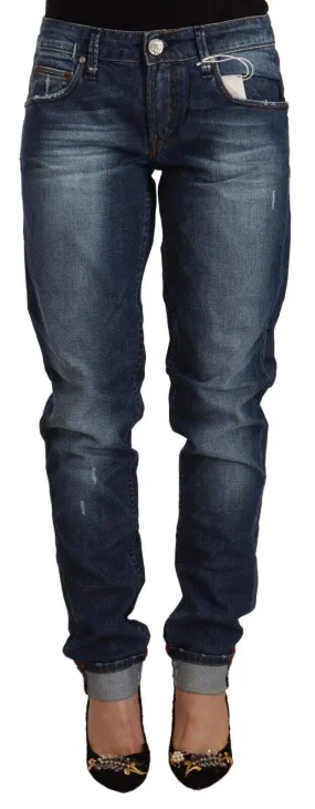 Acht Blue Washed Mid Waist Slim Fit Denim Folded Hem Jeans