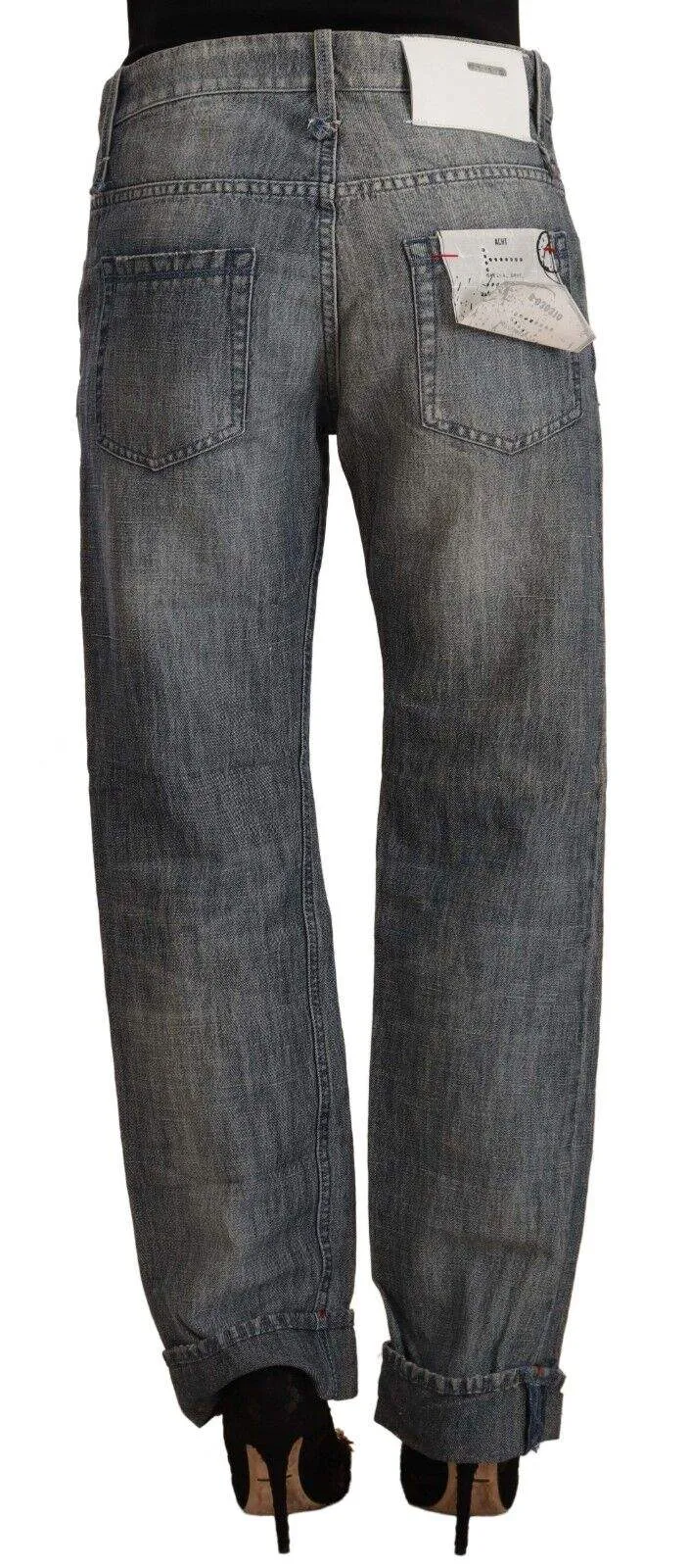 Acht Gray Washed Mid Waist Straight Denim Folded Hem Jeans