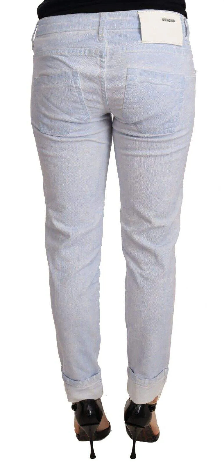 Acht Light Blue Cotton Folded Hem Denim Skinny  Trouser Jeans