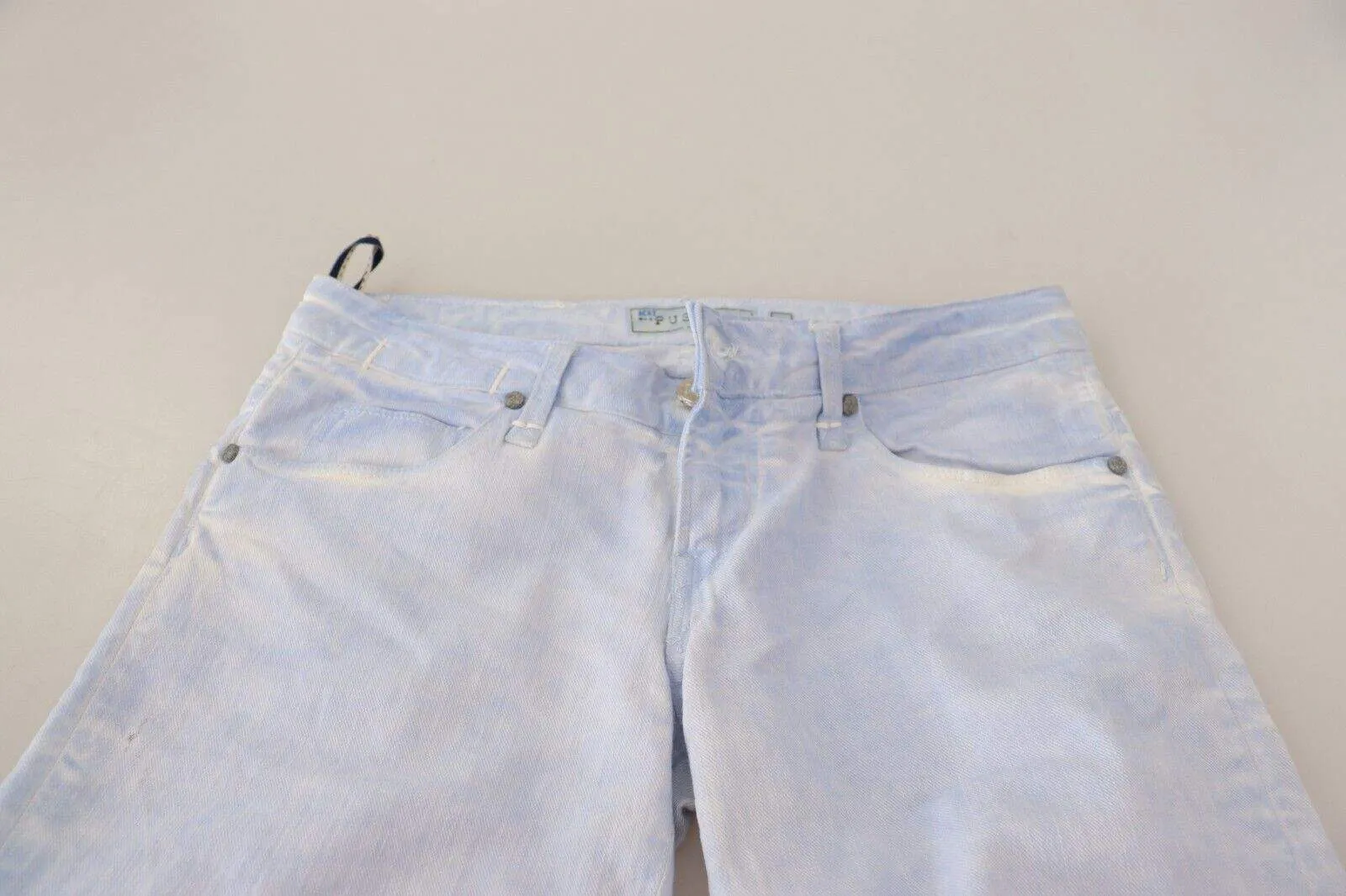 Acht Light Blue Cotton Folded Hem Denim Skinny  Trouser Jeans