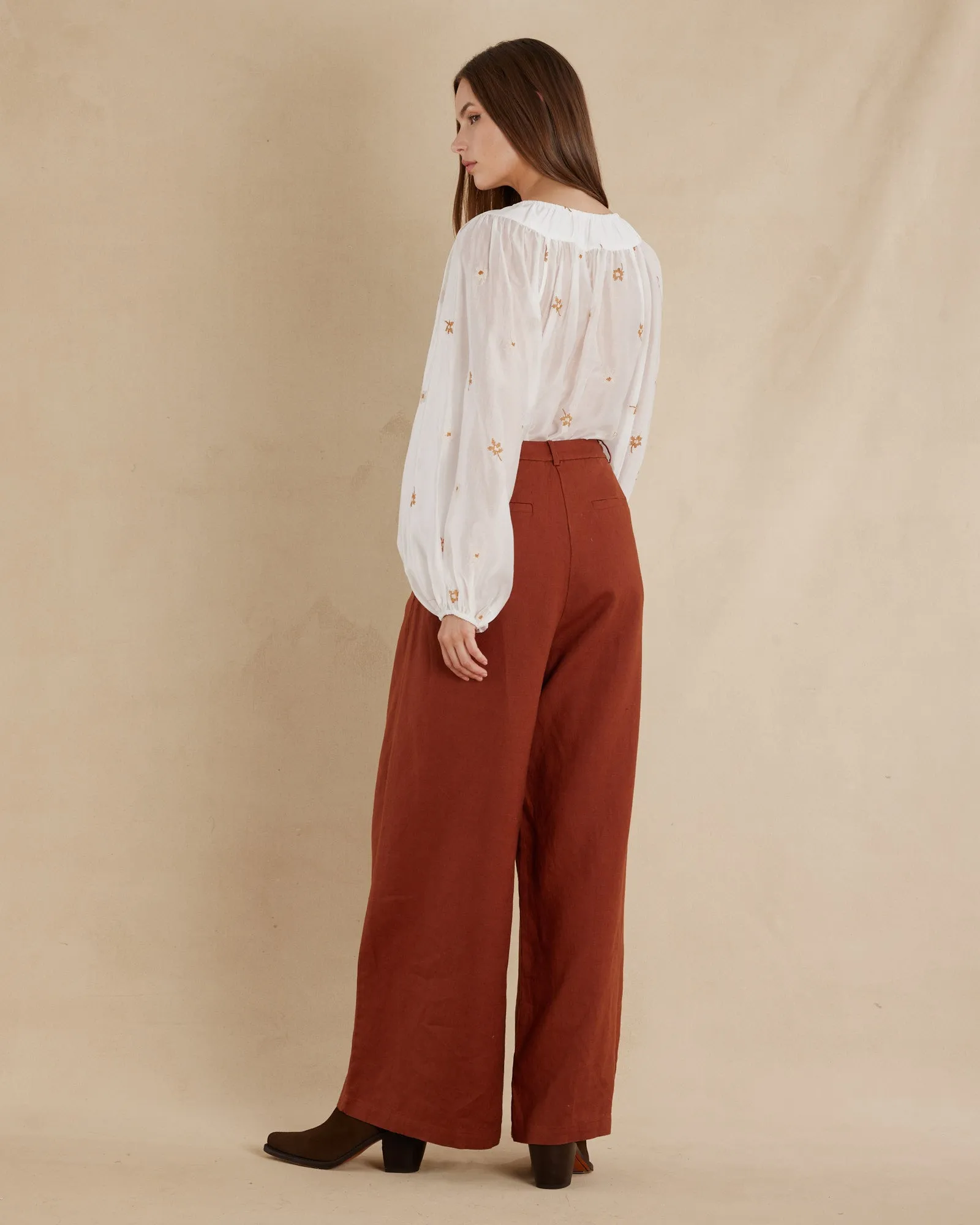 Alexandra Linen Pant - Rust