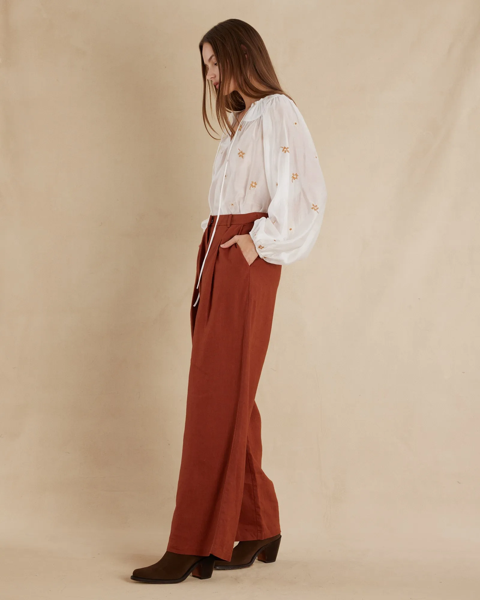 Alexandra Linen Pant - Rust