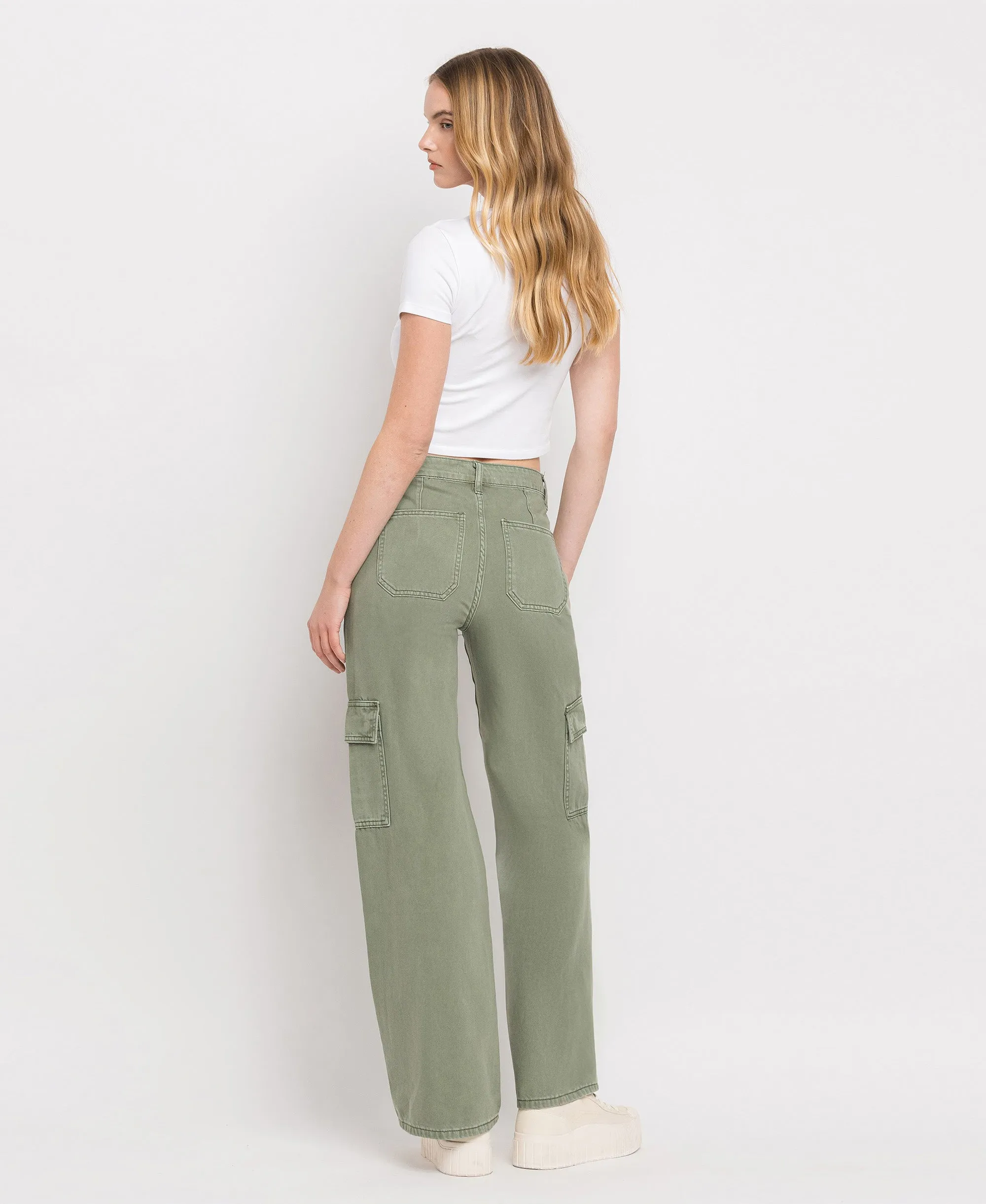 Army Green - High Rise Utility Cargo Wide Leg Jeans