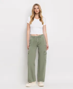 Army Green - High Rise Utility Cargo Wide Leg Jeans