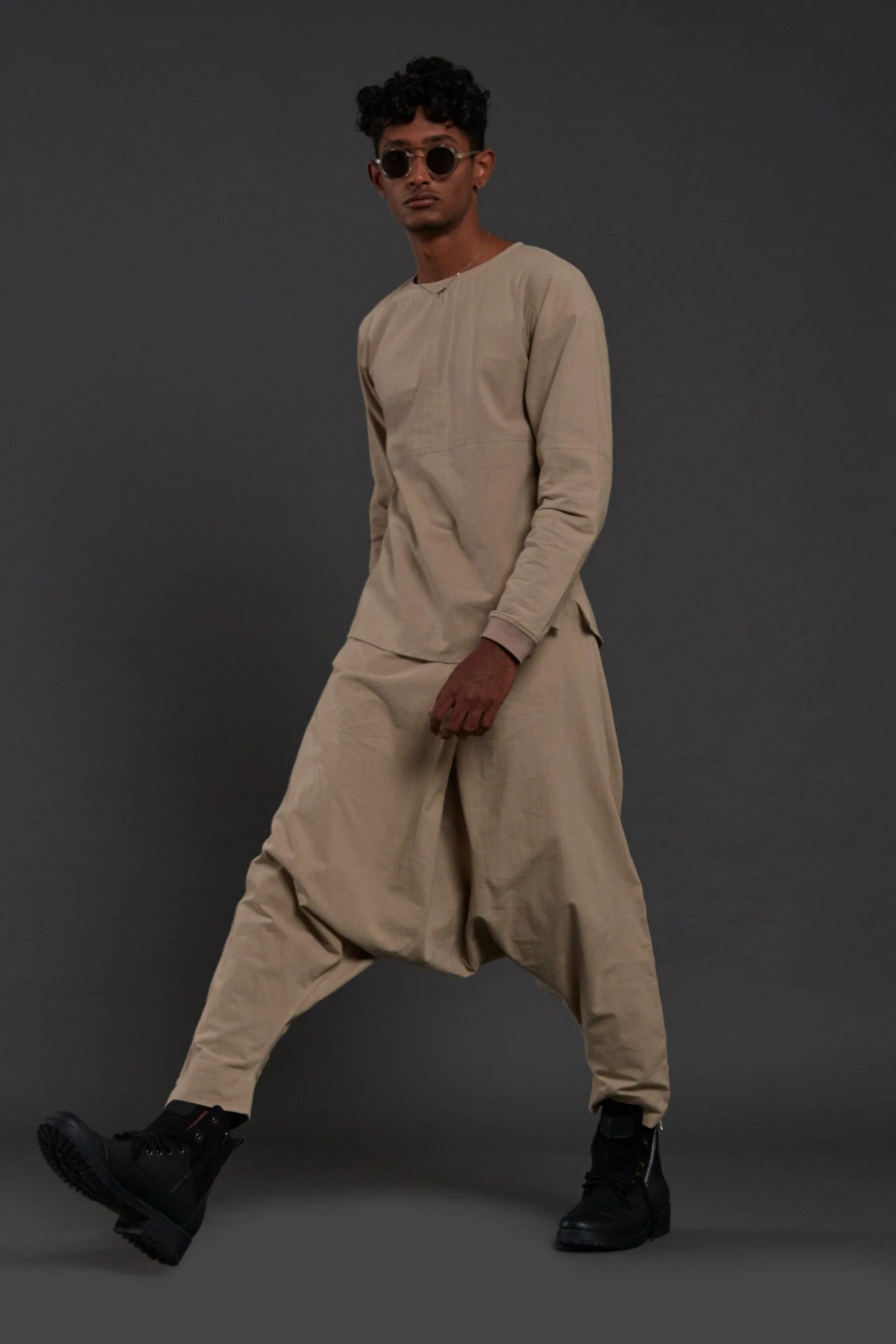 Beige Drop Crotch Pants