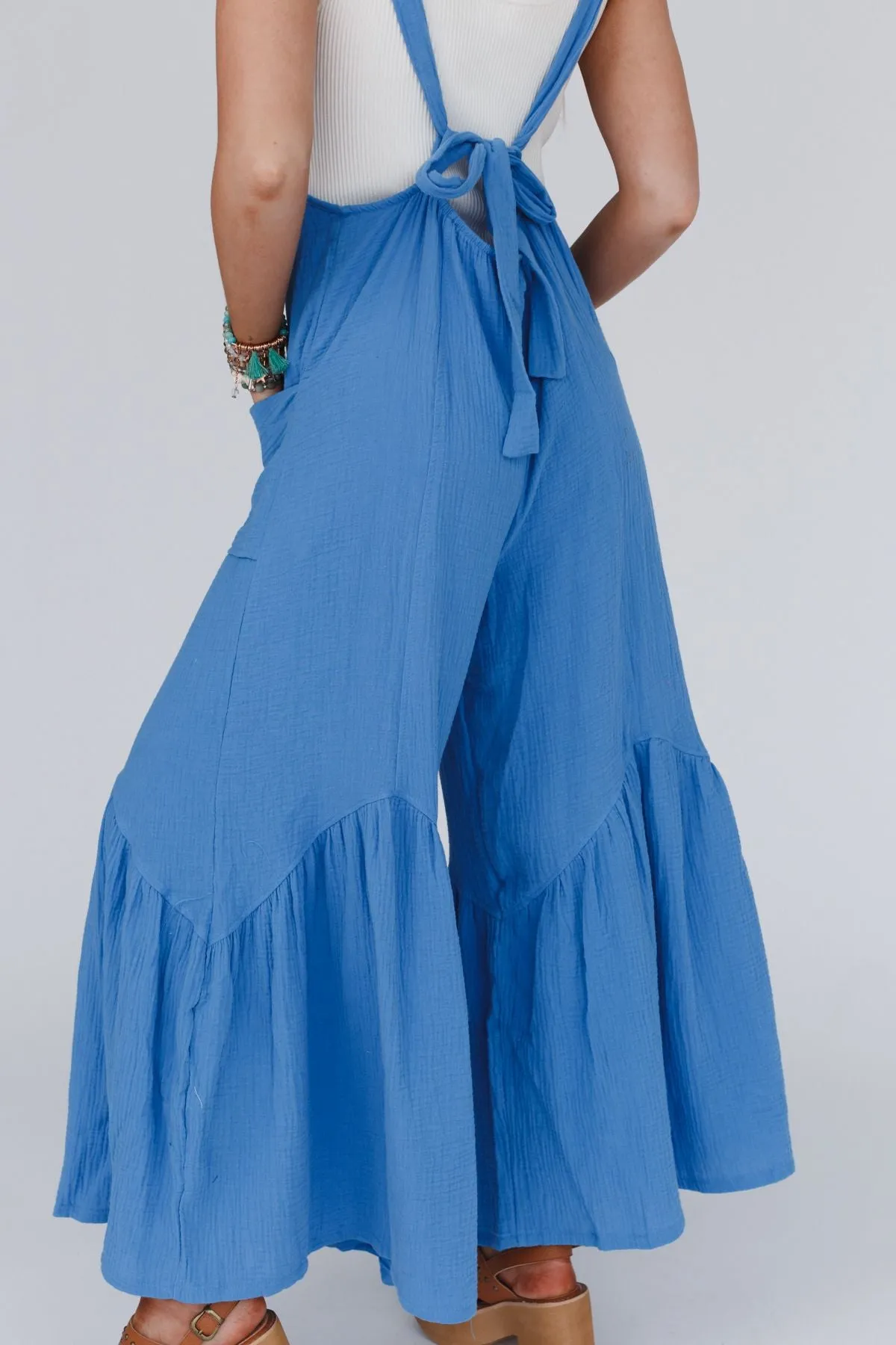 Bethany Wide Leg Ruffle Jumpsuit - Blue