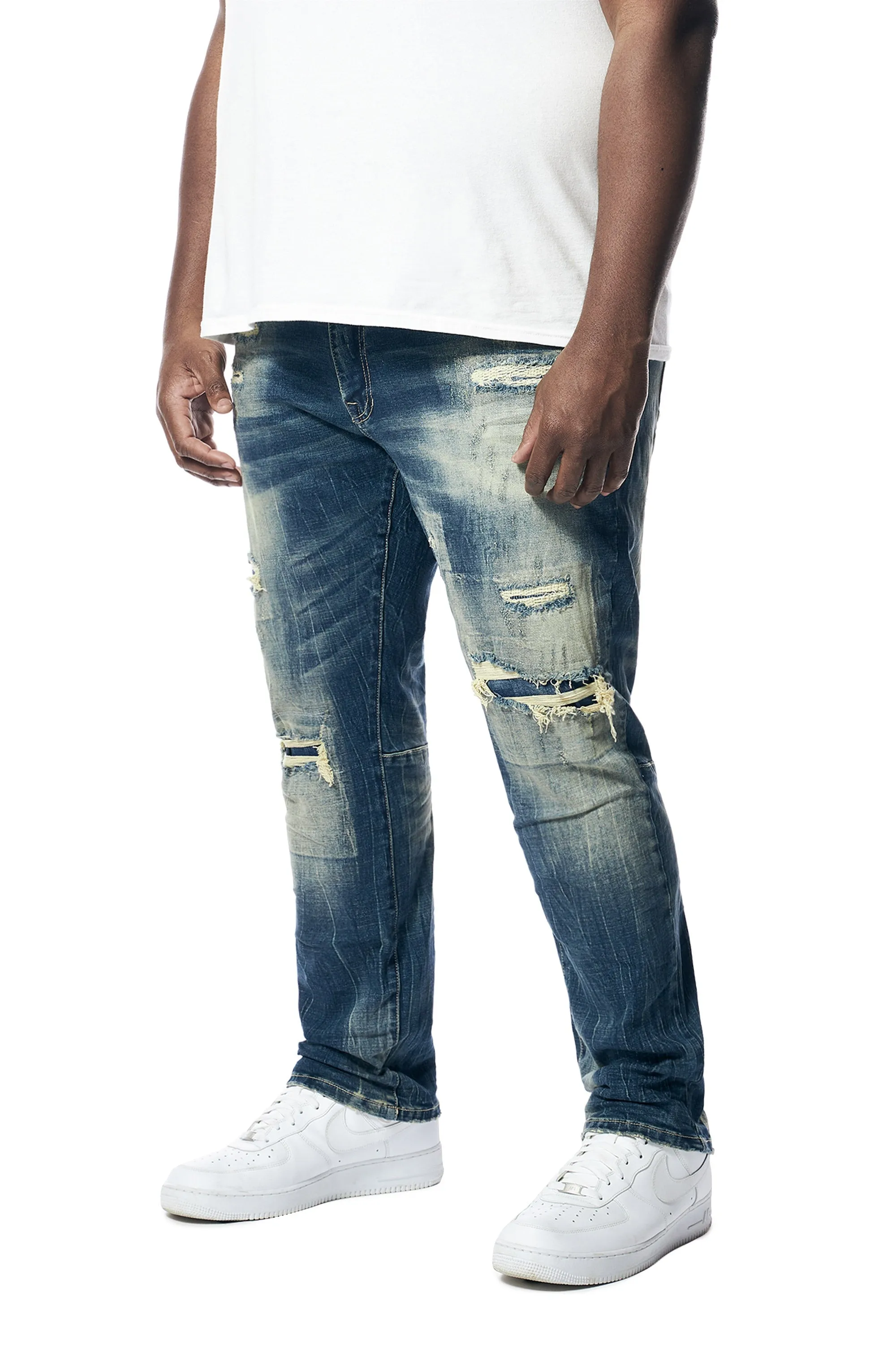 Big and Tall - Distressed Rip & Repair Denim Jeans - Westport Blue