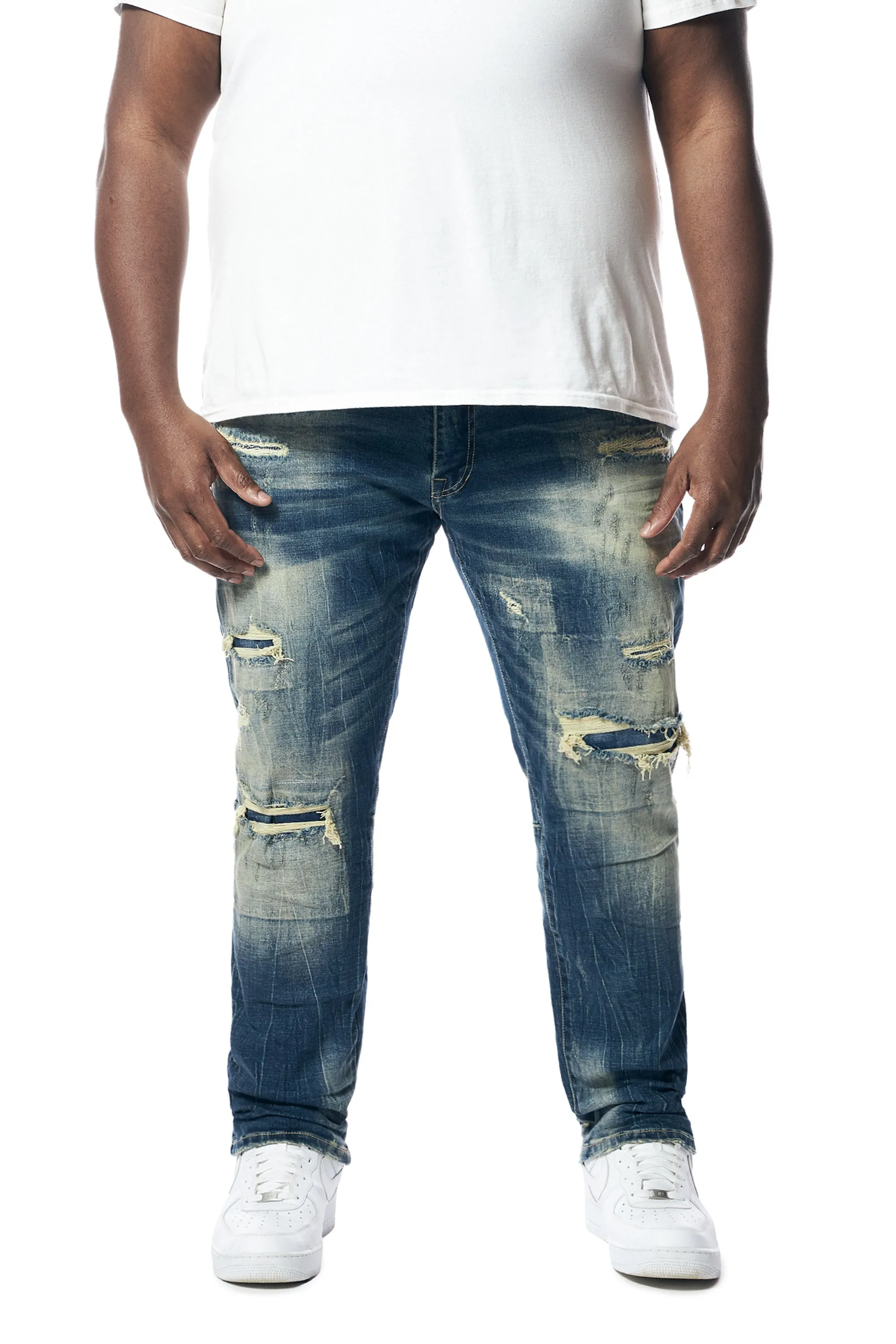 Big and Tall - Distressed Rip & Repair Denim Jeans - Westport Blue