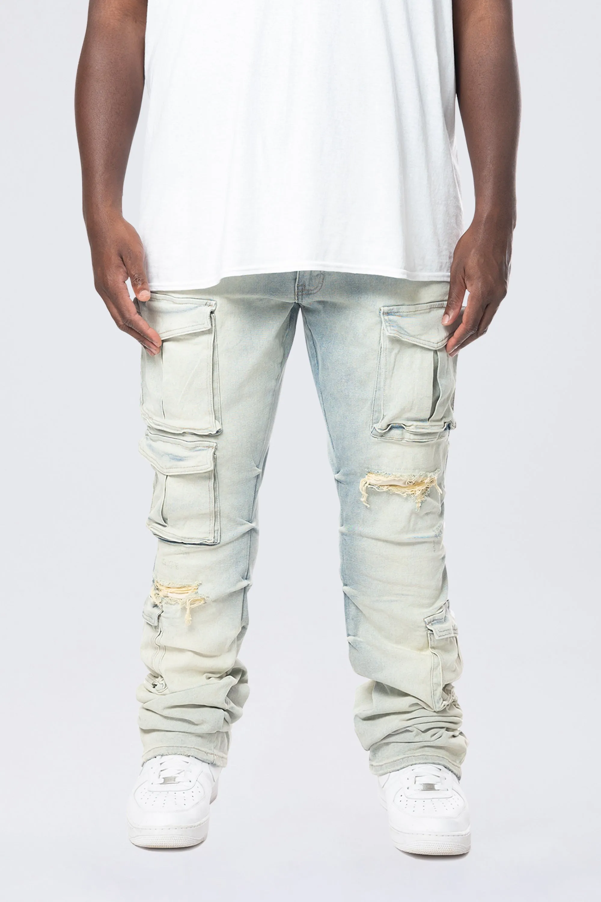 Big and Tall - Stacked Utility Pocket Denim Jeans - Ombre Blue