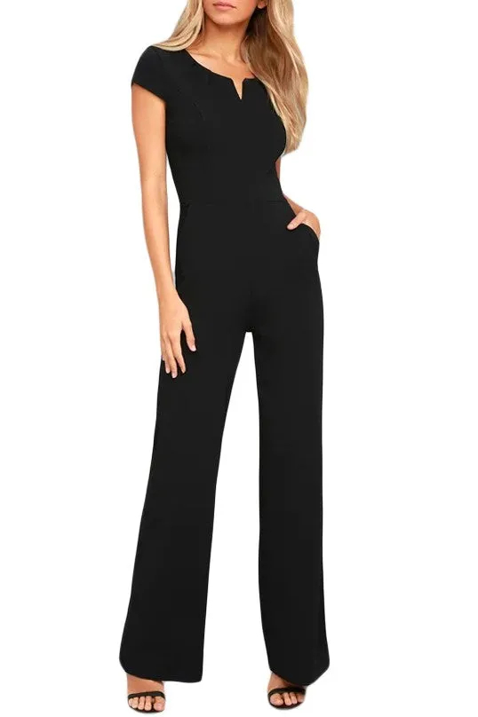 Black Daily Fashion Short Sleeve Wide Leg Jumpsuit