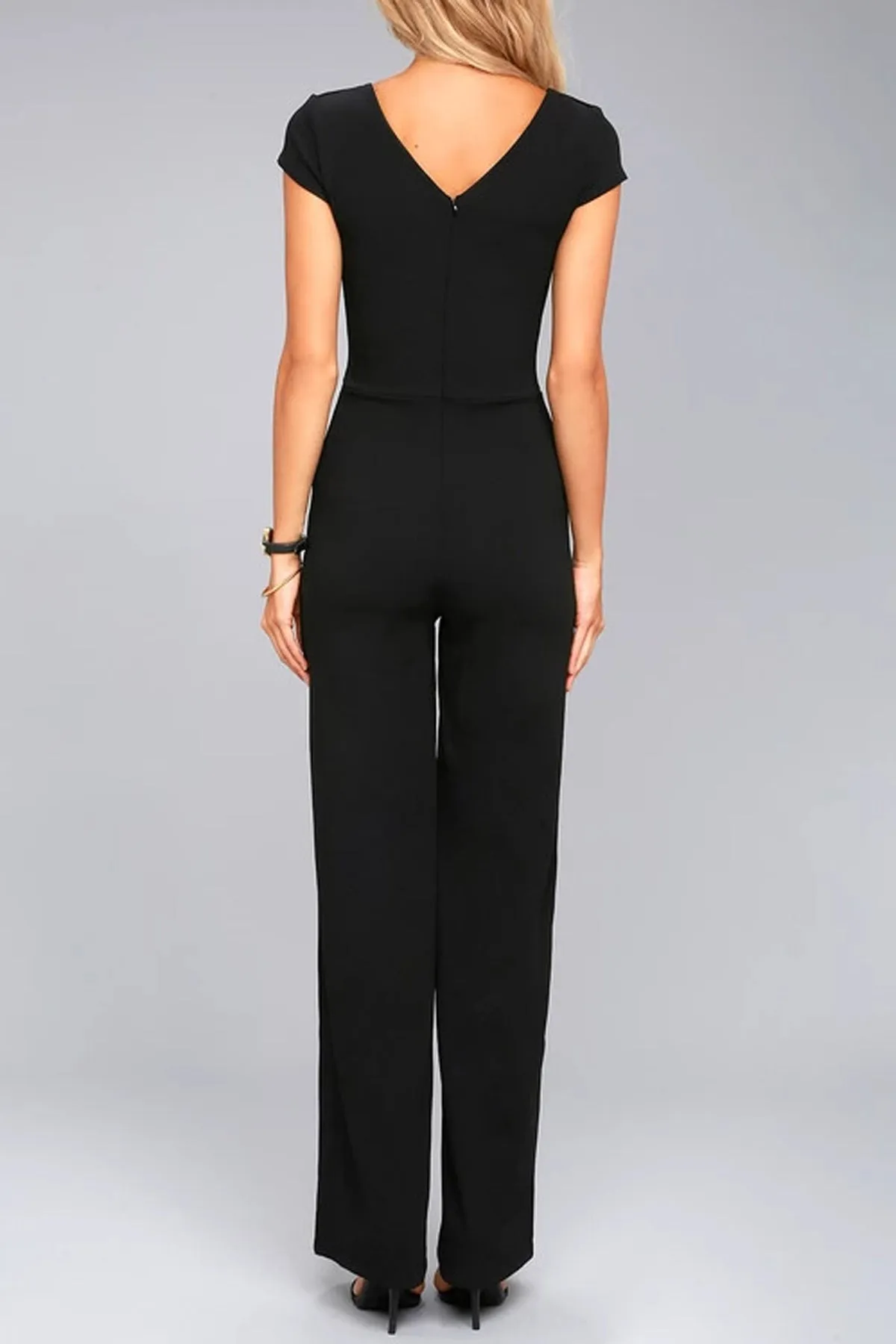 Black Daily Fashion Short Sleeve Wide Leg Jumpsuit