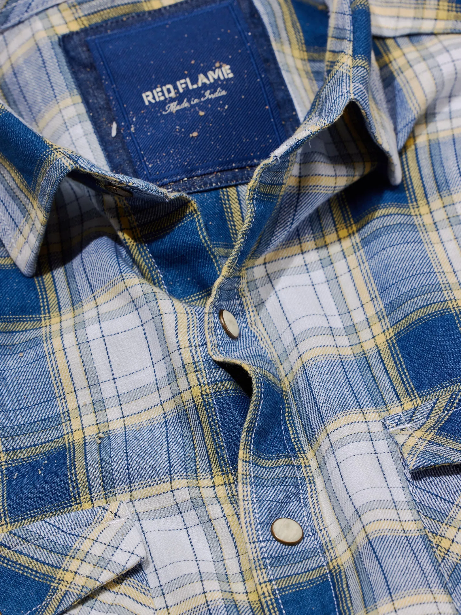 Blue Denim Checked Cargo Shirt