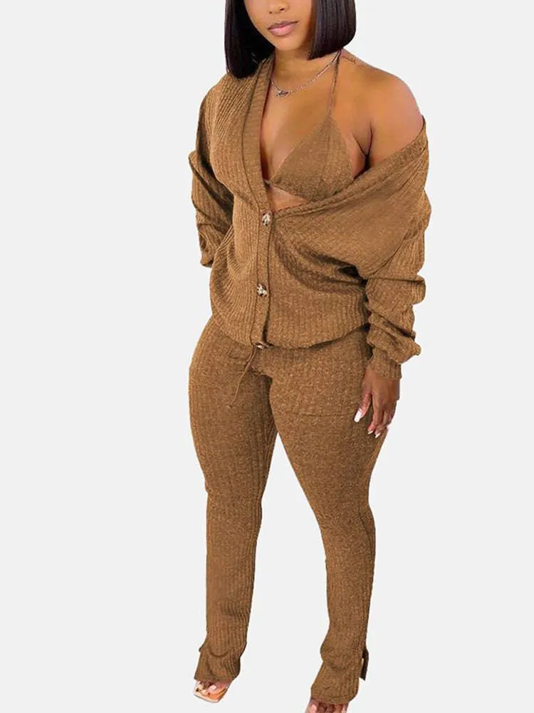 Cardigan Crop Tops & Pants 3 Piece Set