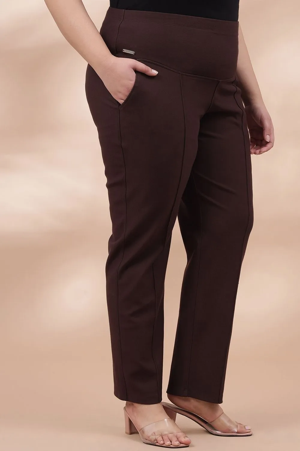 Choco Brown Crease Seam Tummy Tucker Pants