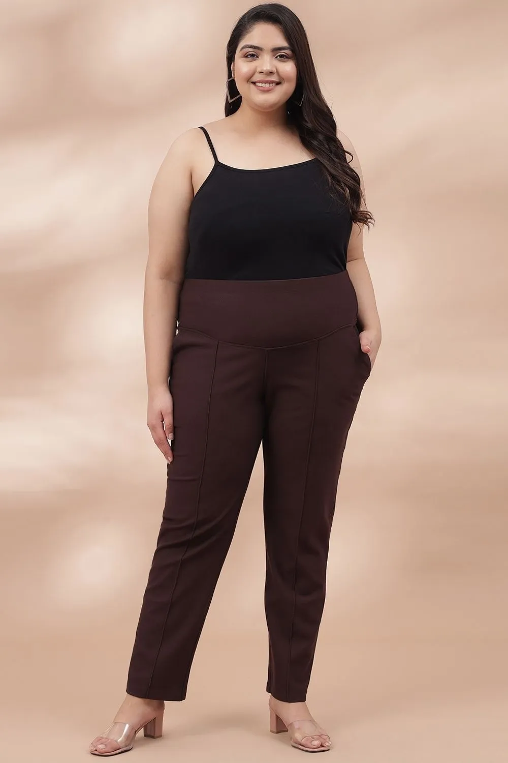 Choco Brown Crease Seam Tummy Tucker Pants