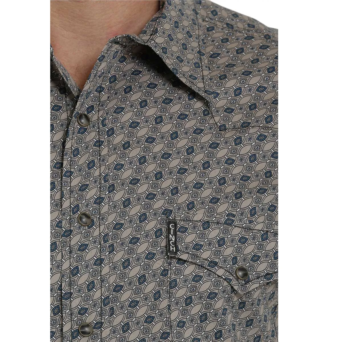 Cinch Jeans Men's Modern Fit Long Sleeve Shirt - Khaki/Teal/White