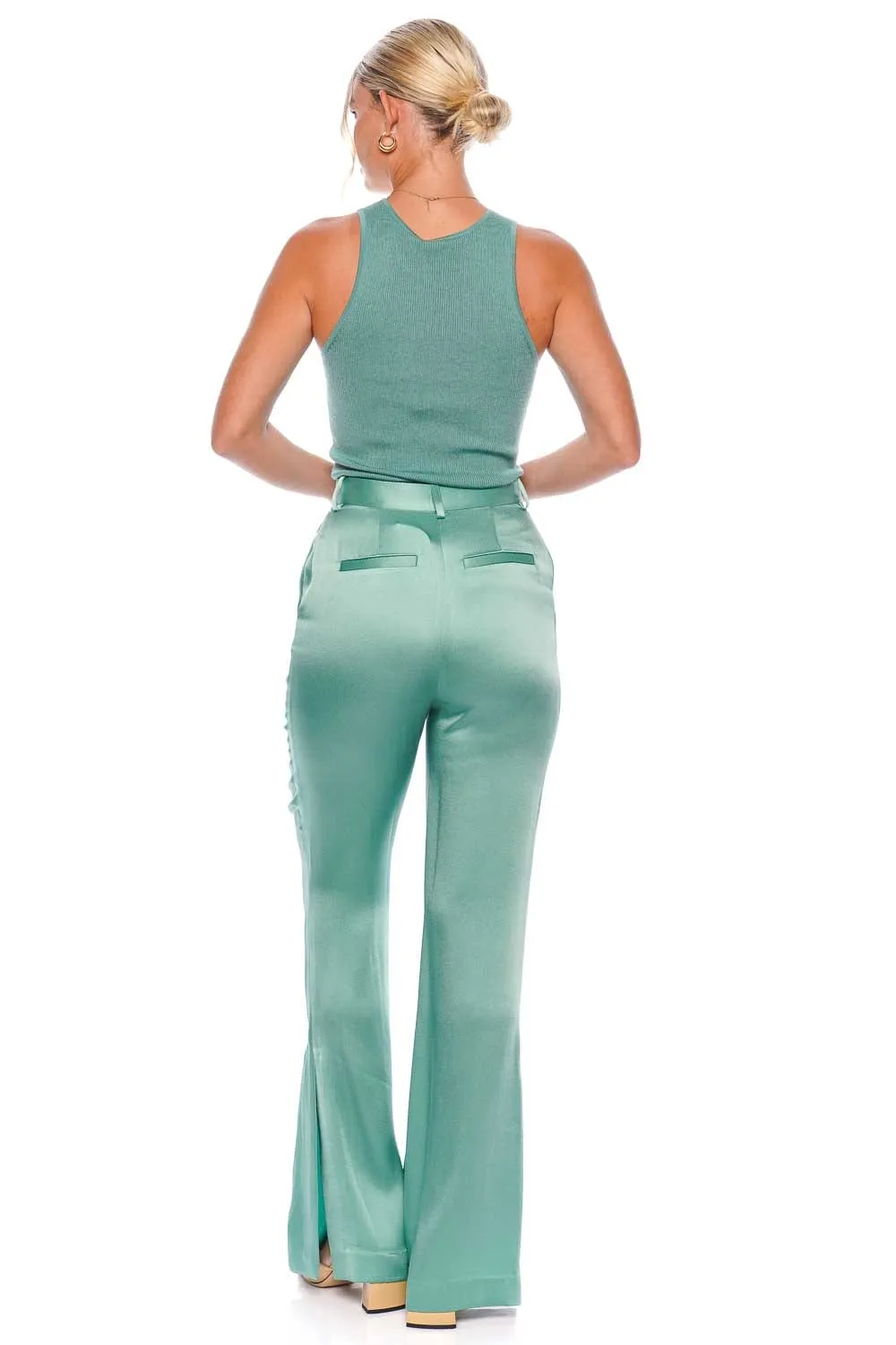 Doubleface Satin High Waisted Flare Leg Pant