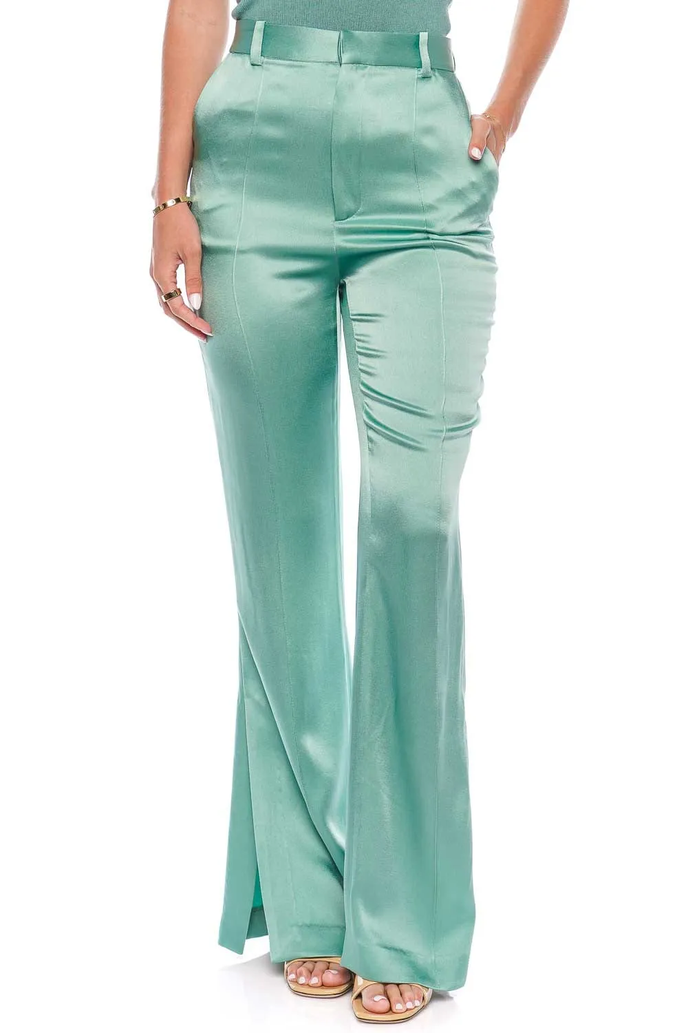 Doubleface Satin High Waisted Flare Leg Pant