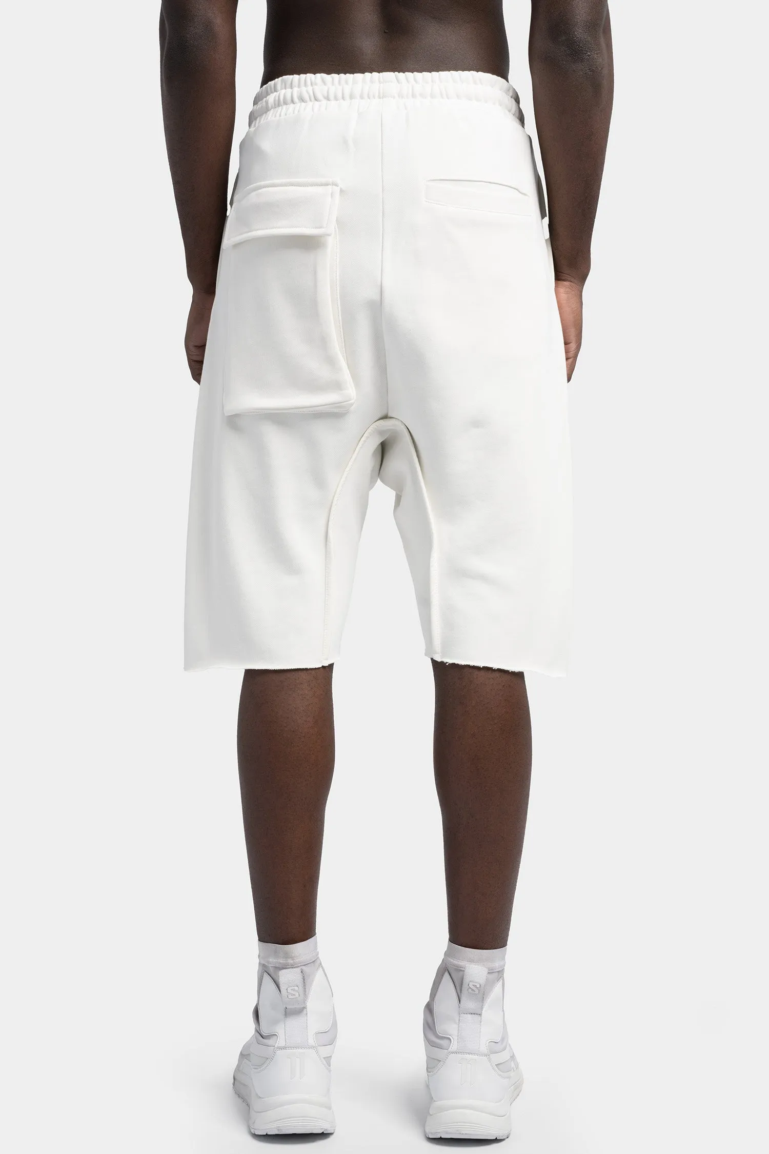 Drop crotch cotton sweat shorts, Cream