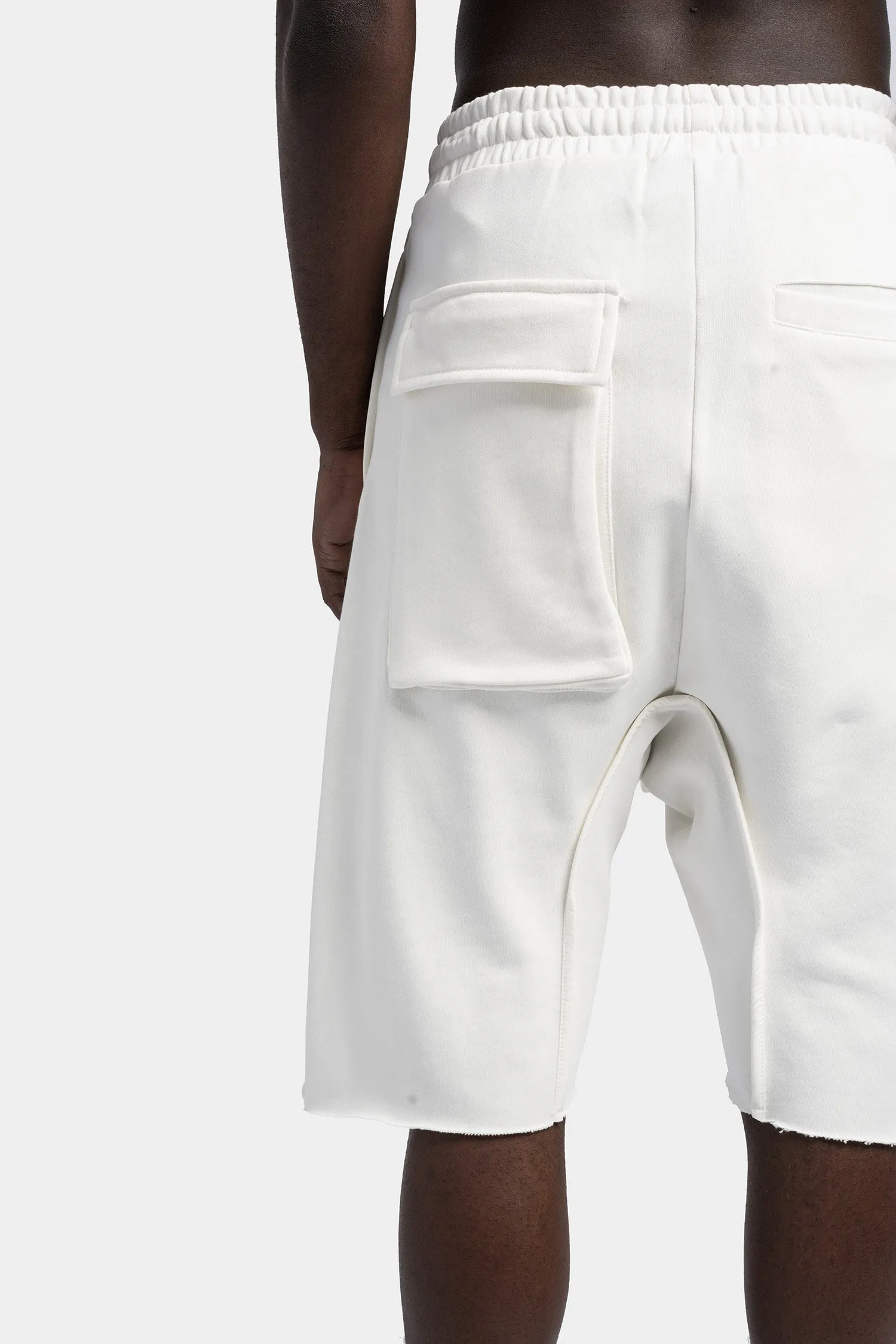 Drop crotch cotton sweat shorts, Cream