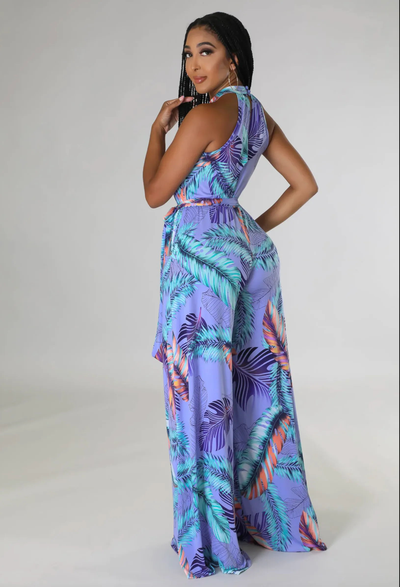 Edena Venechia Print Halter Neck Sleeveless Wide Leg  Jumpsuit