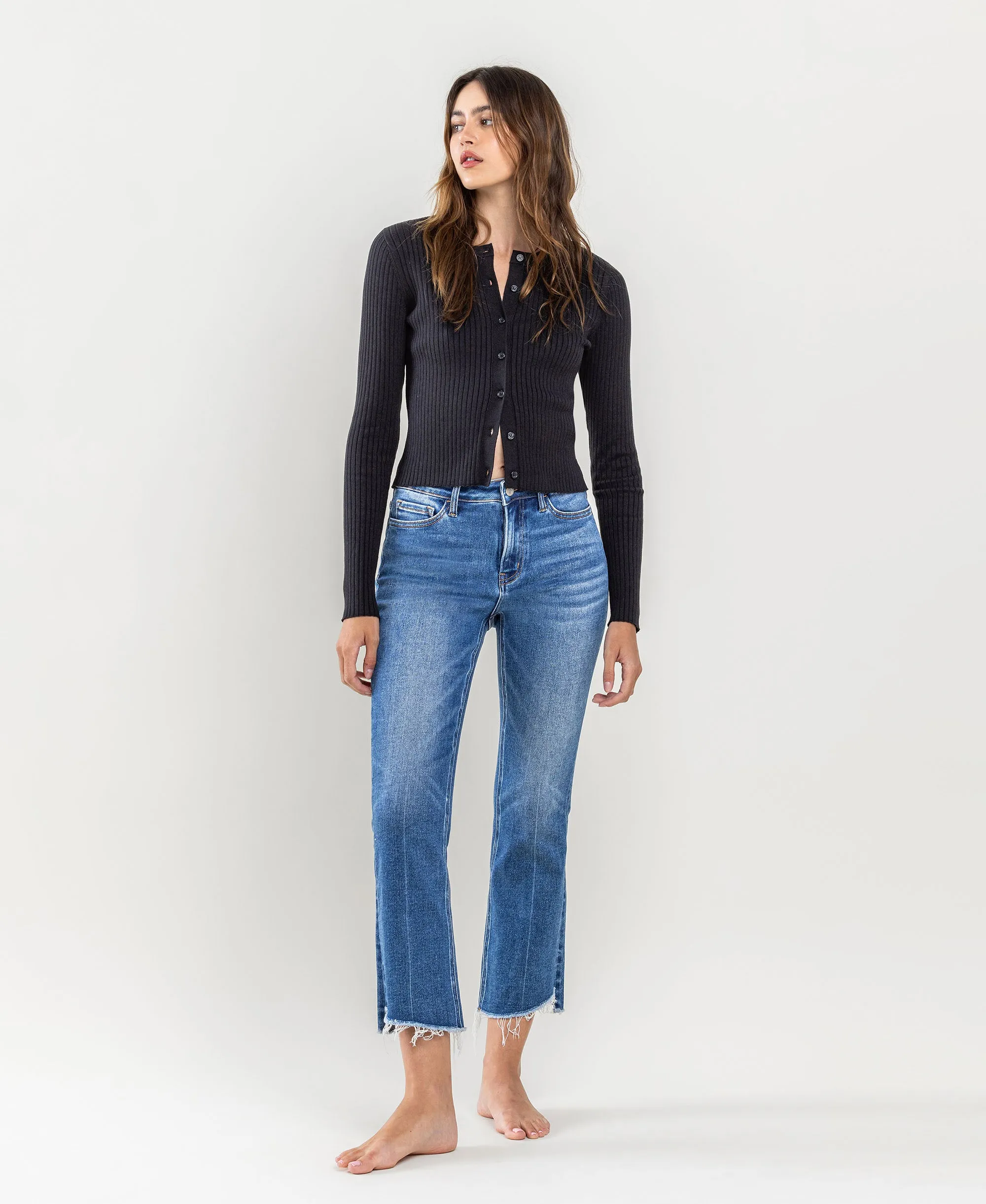 Encouragingly - High Rise Step Hem Kick Flare Jeans