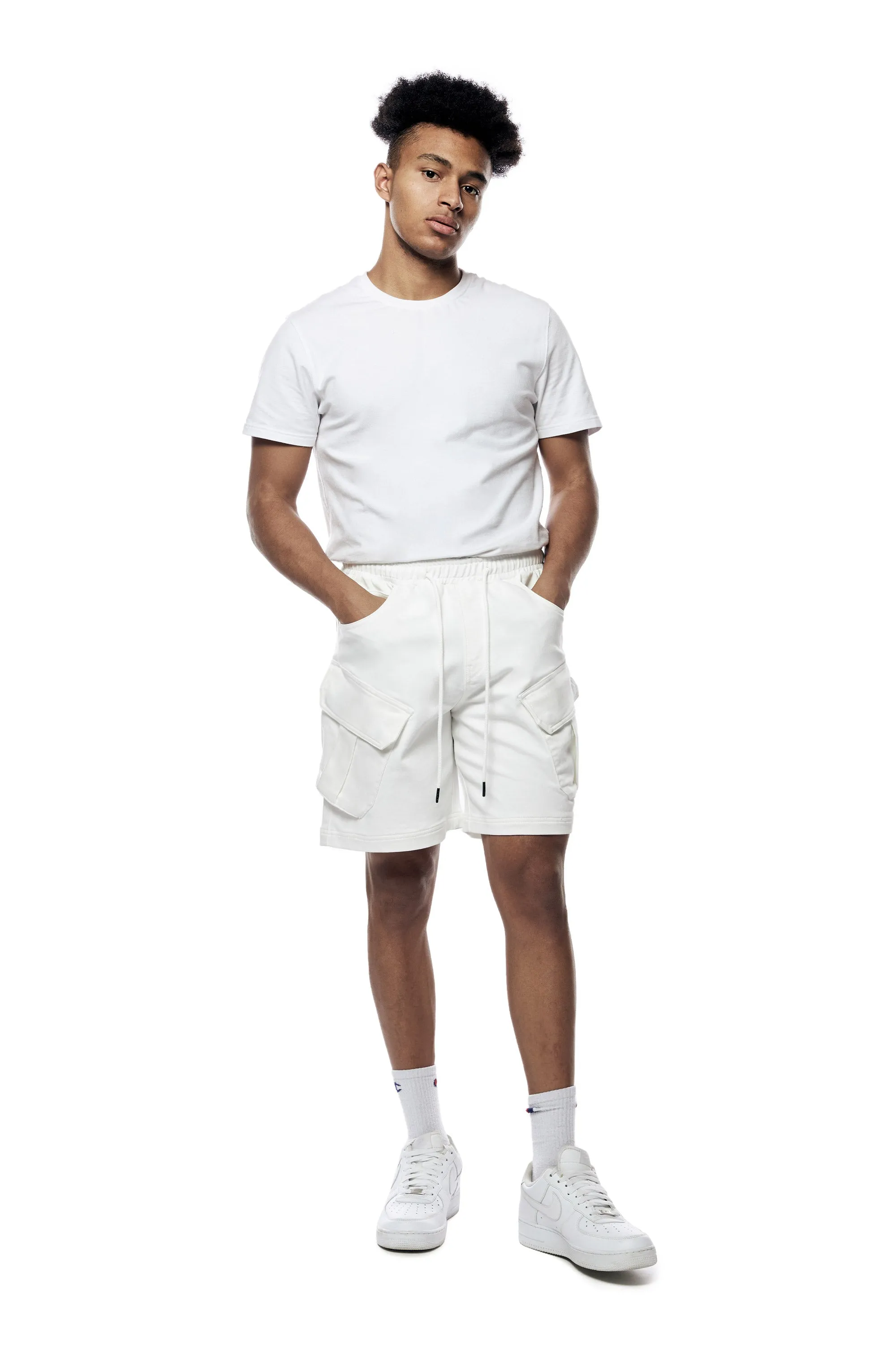 Essential Knit Twill Cargo Shorts - White