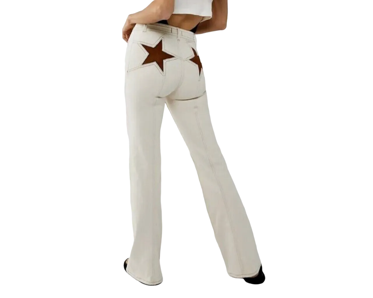 Free People Cream Firecracker Flare Star Pocket denim jeans In Ivory Combo W31