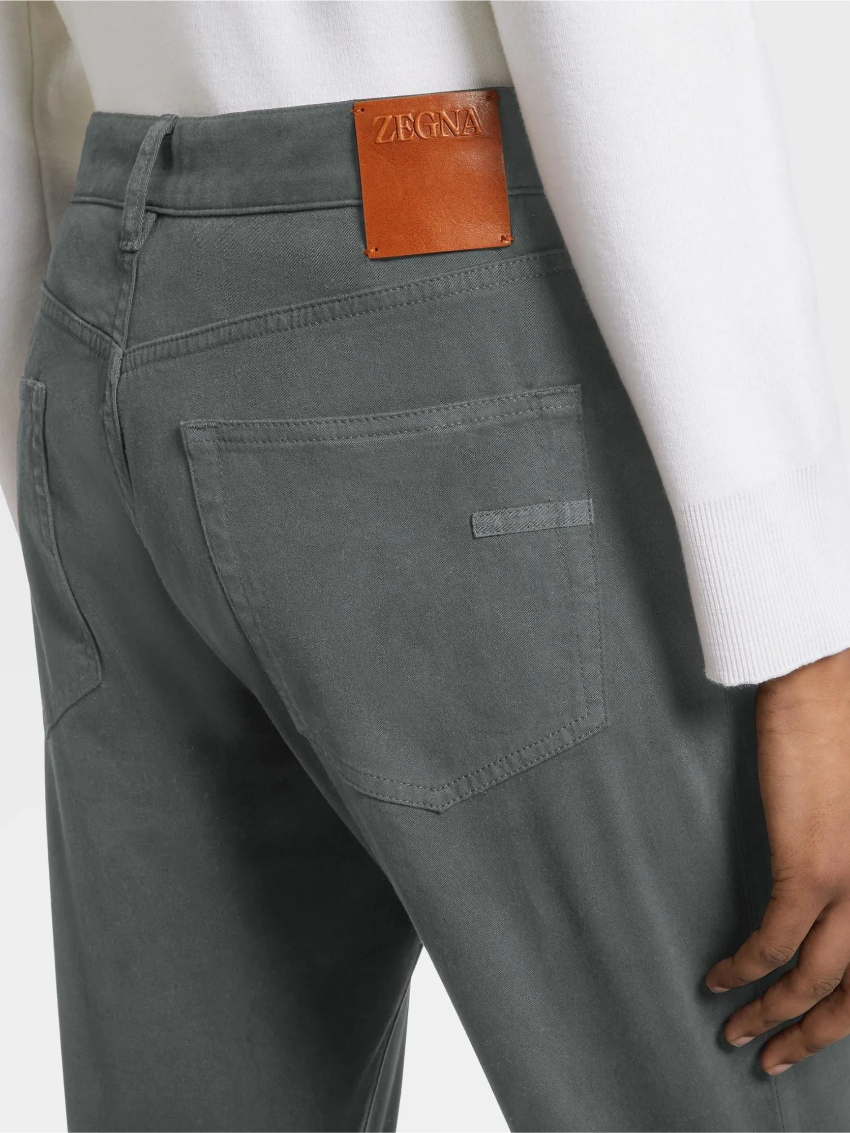 Grey Garment Dyed Stretch Cotton Gabardine 5-Pocket Jeans