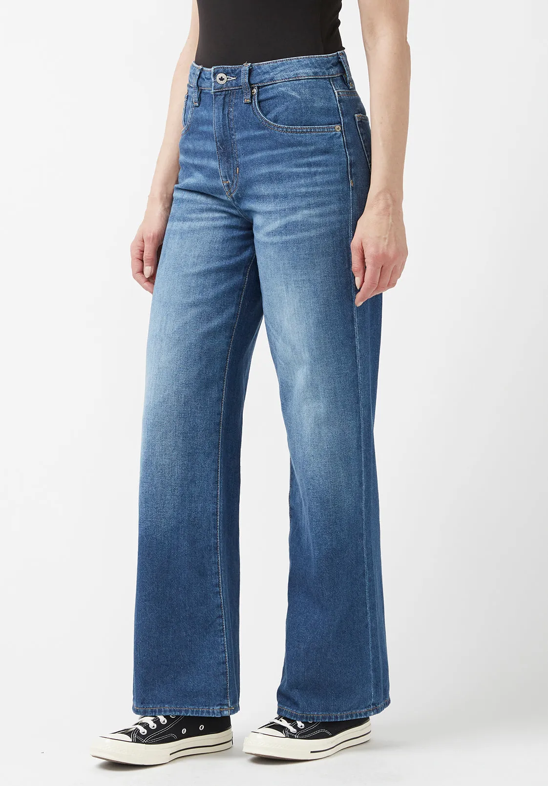 High Rise Wide Leg Addie Women's Jeans in Antique Sanded Blue - BL15817