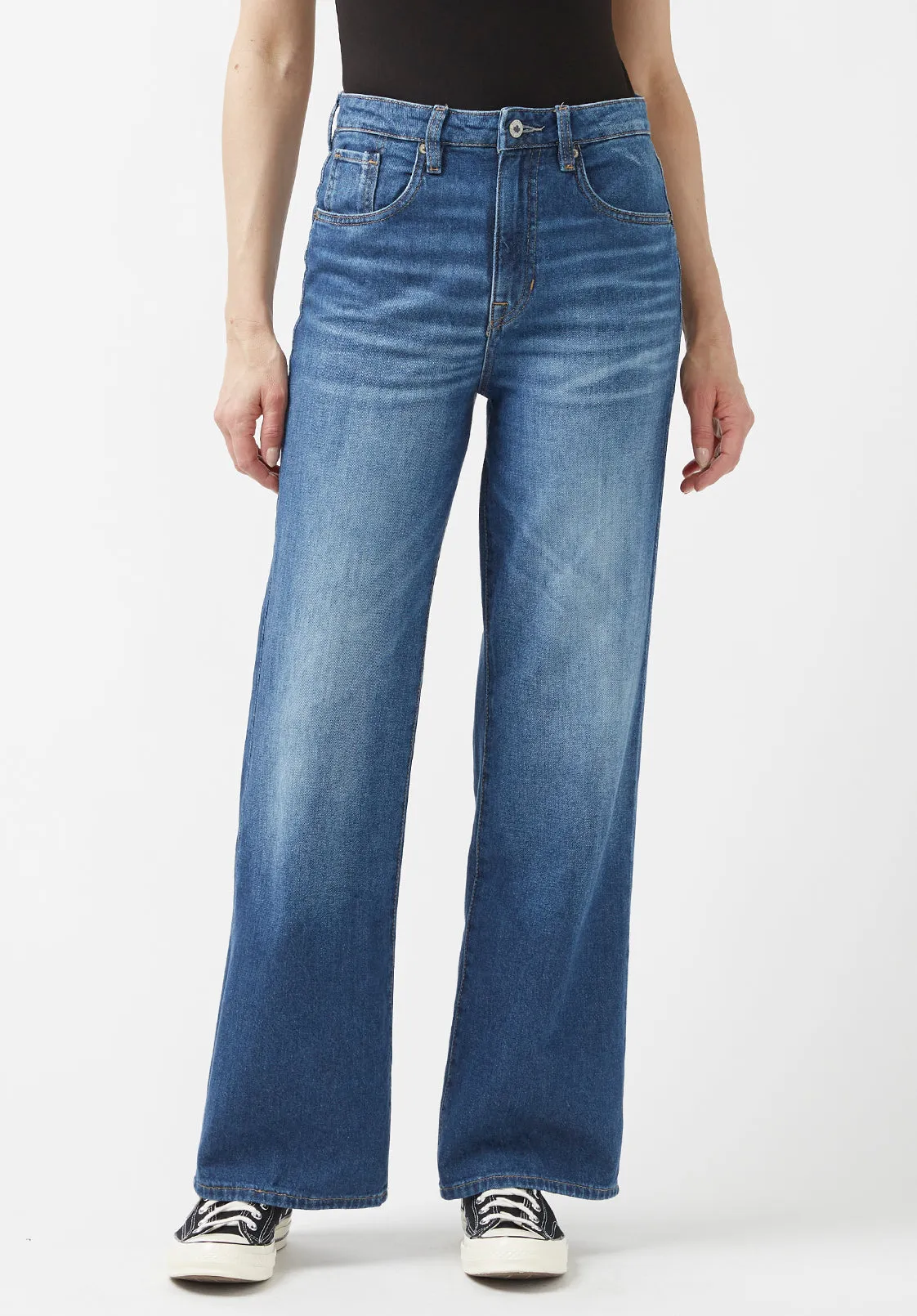 High Rise Wide Leg Addie Women's Jeans in Antique Sanded Blue - BL15817