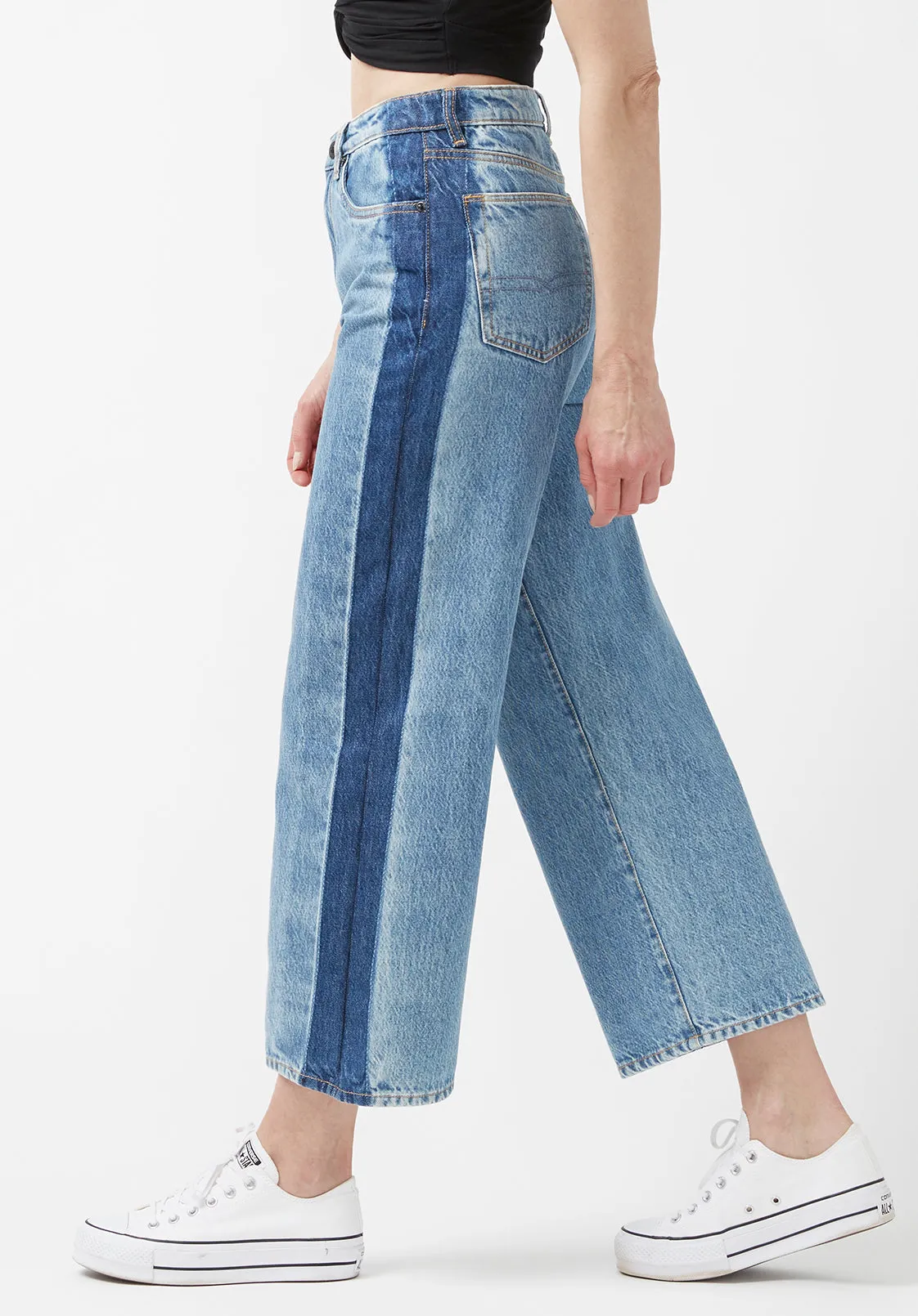 High Rise Wide Leg Addisson Women’s Cropped Jeans in Shadow Wash Blue - BL15896