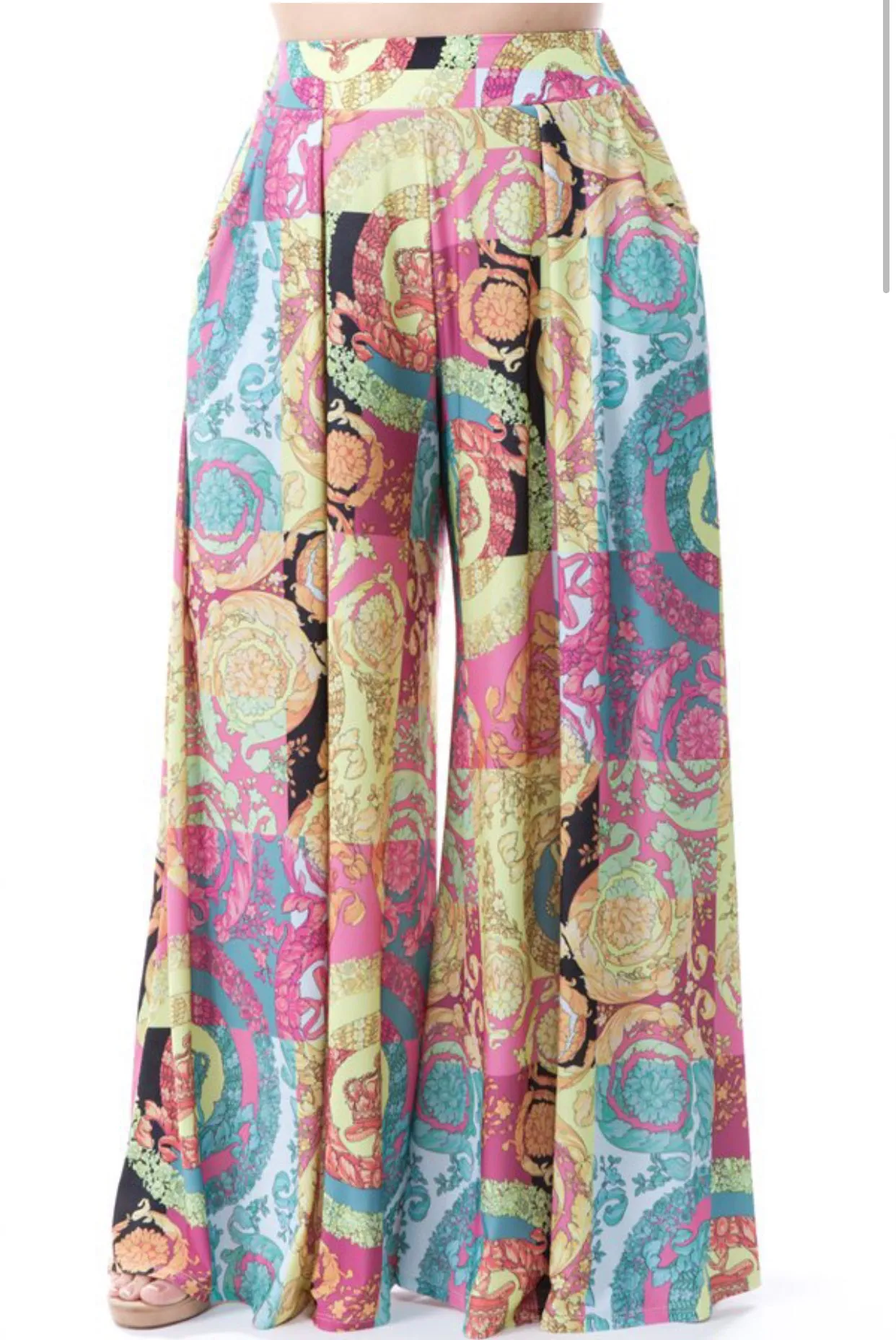 HP-Pink paisley palazzo pants-XL