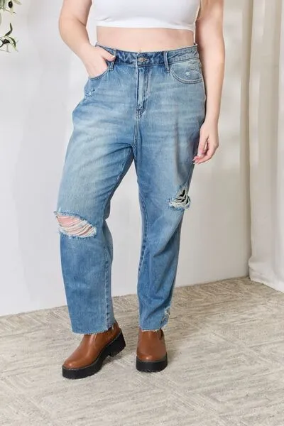 Judy Blue Full Size Distressed Raw Hem Straight Jeans