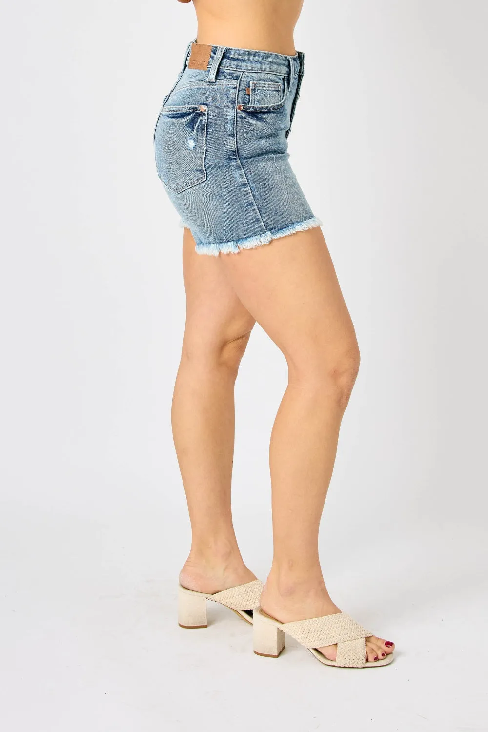 Judy Blue, High-Waist Faded Blue Cut-Off Jeans Shorts