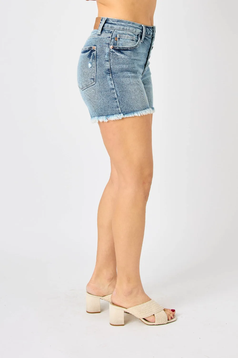 Judy Blue, High-Waist Faded Blue Cut-Off Jeans Shorts