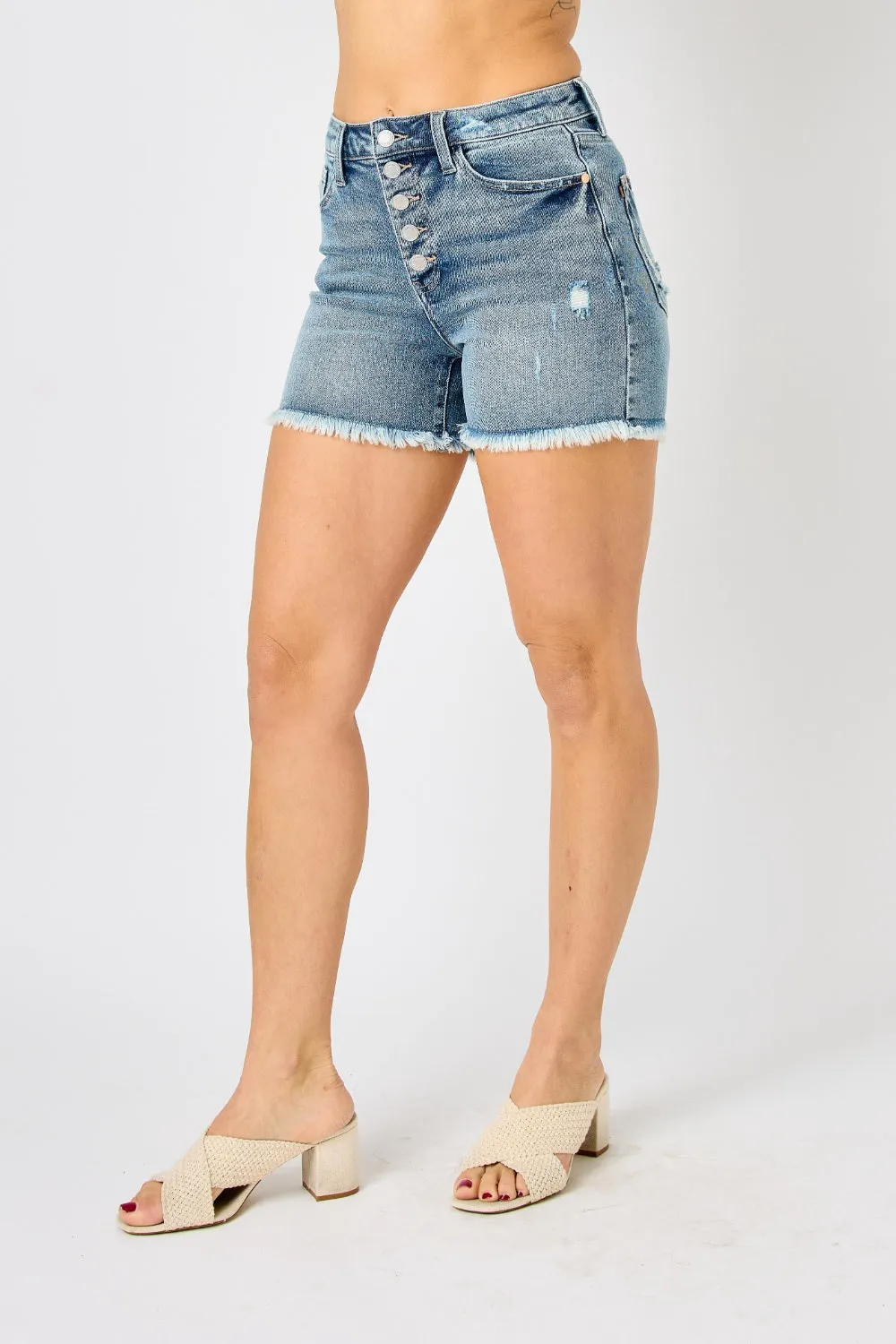 Judy Blue, High-Waist Faded Blue Cut-Off Jeans Shorts