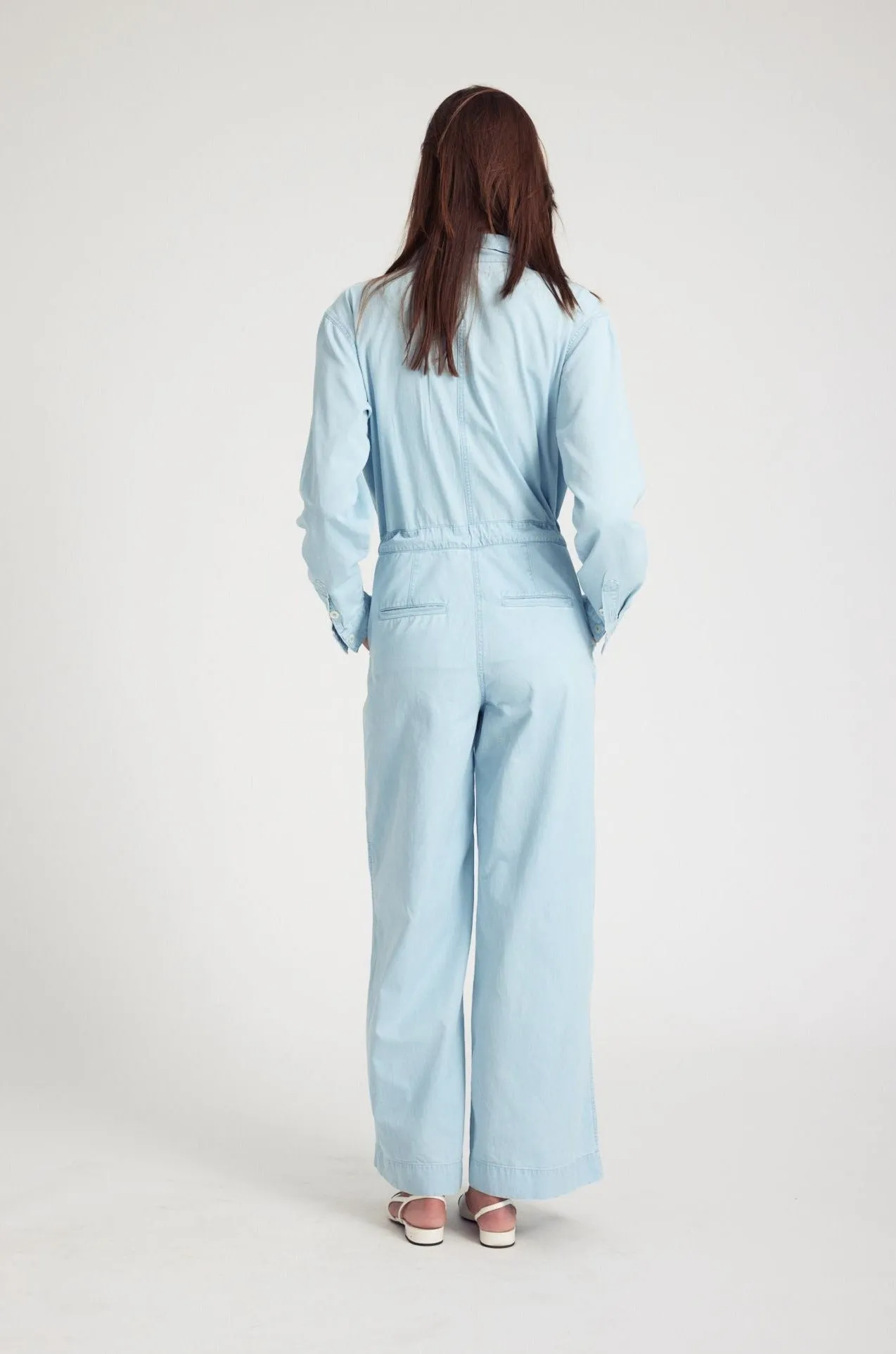 Light Blue Chambray Wide Leg Jumpsuit