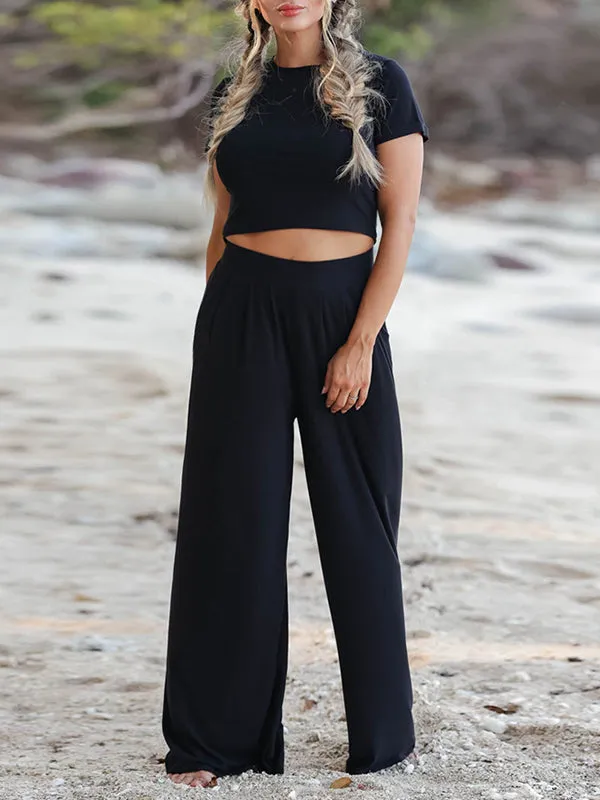 Momnfancy Summer Black 2-in-1 Pockets Fashion Maternity Wide Leg Long Jumpsuit Set