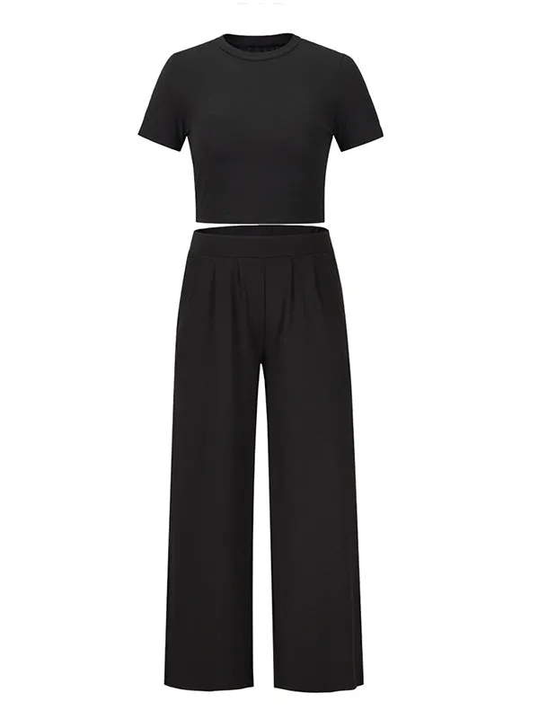 Momnfancy Summer Black 2-in-1 Pockets Fashion Maternity Wide Leg Long Jumpsuit Set