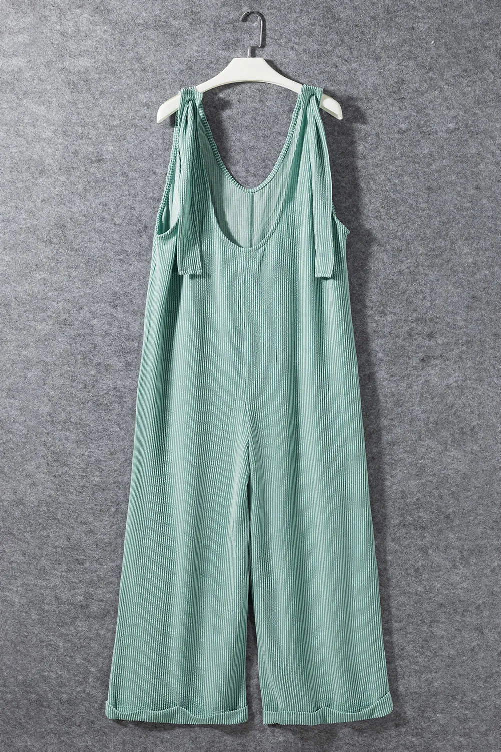 Moonlight Jade Corded Tie Straps V Neck Wide Leg Jumpsuit