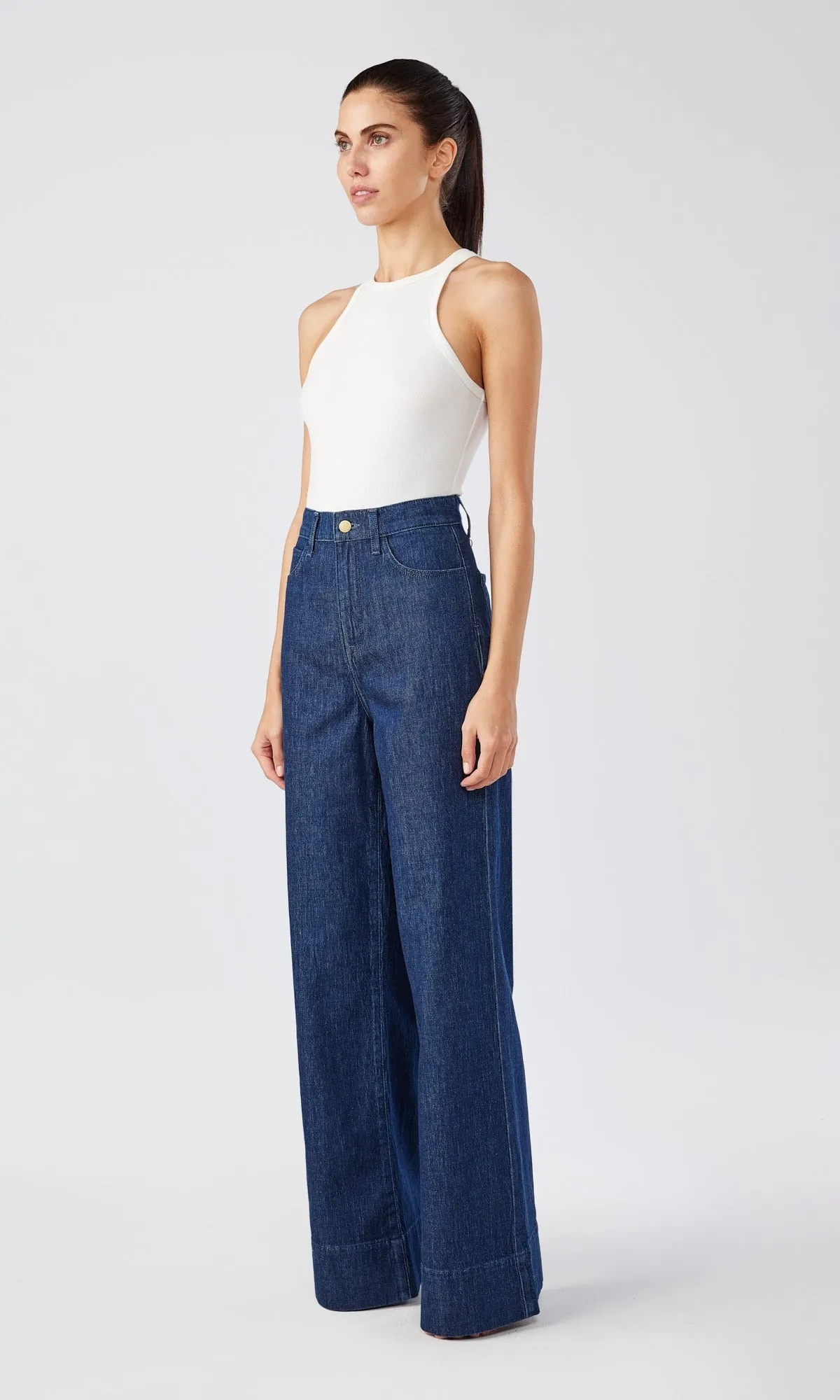 Ms. Onassis V-High Rise Wide Leg Jean - Dark Indigo