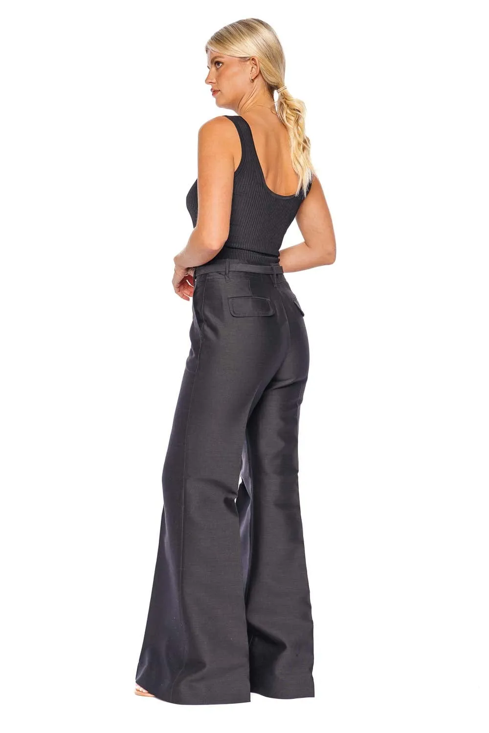 Natura Black Belted Flare Leg Pant